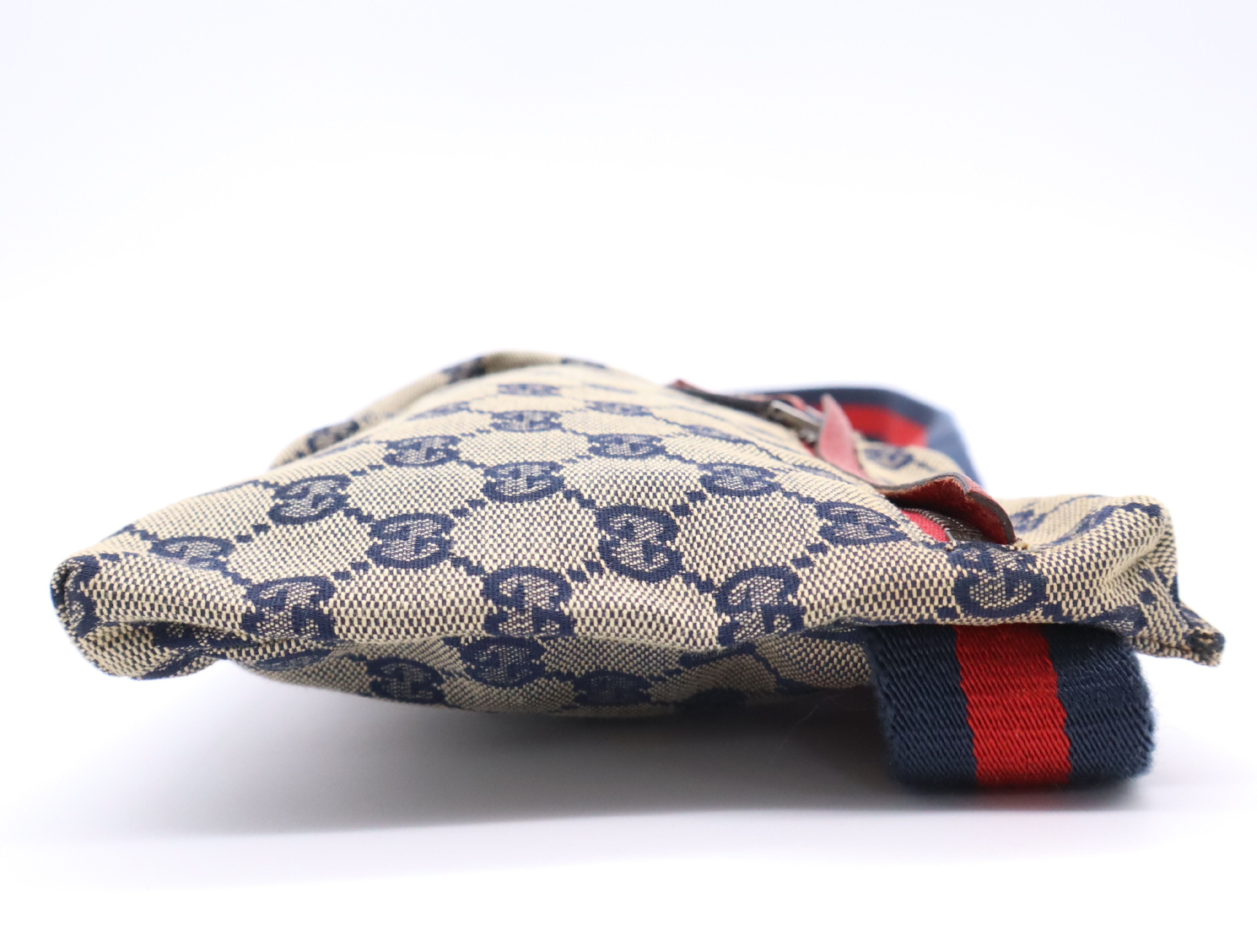 28566GG Canvas Waist Bag, Navy/Red, Silver Hardware, with Dust Bag. — view 5