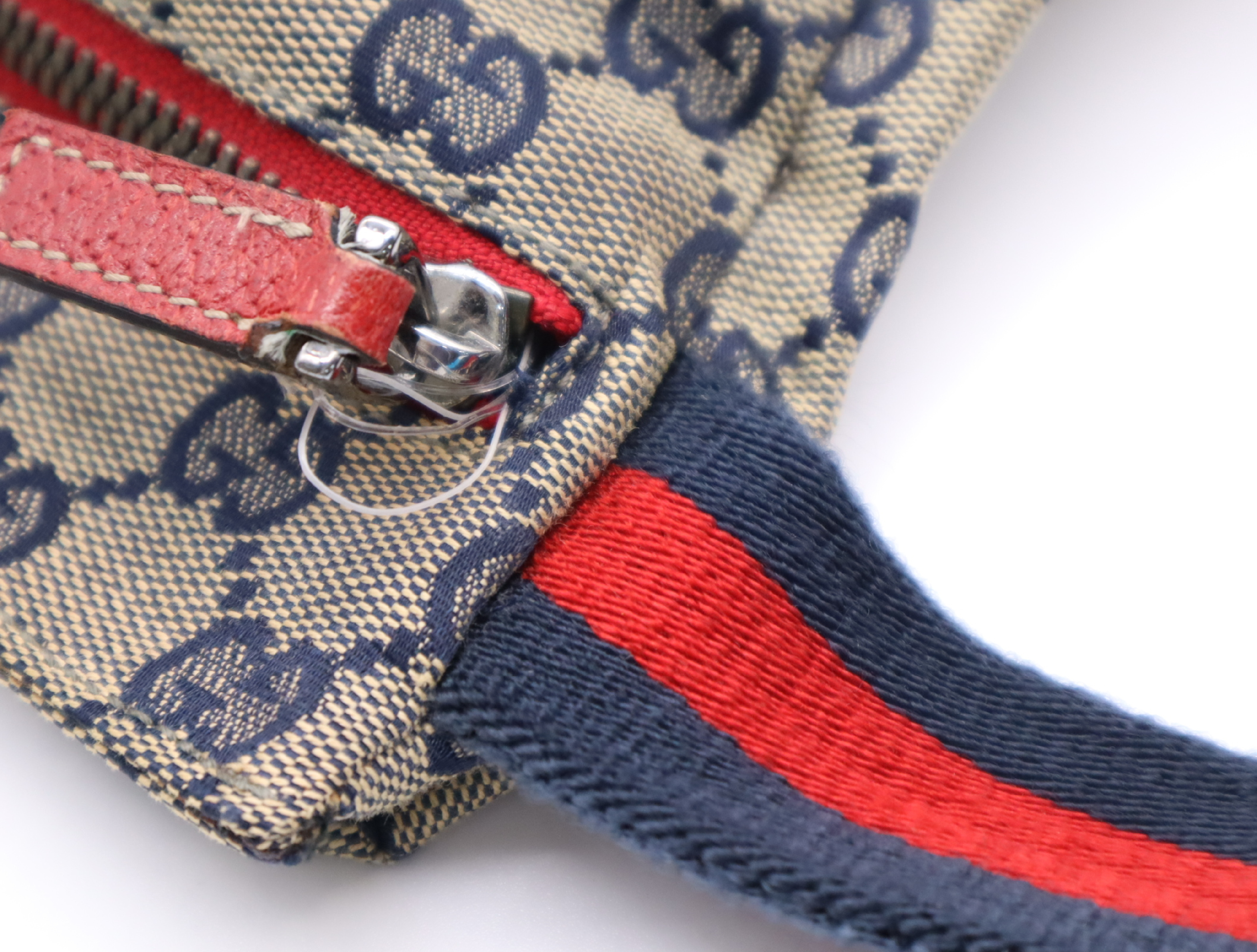 28566GG Canvas Waist Bag, Navy/Red, Silver Hardware, with Dust Bag. — view 8