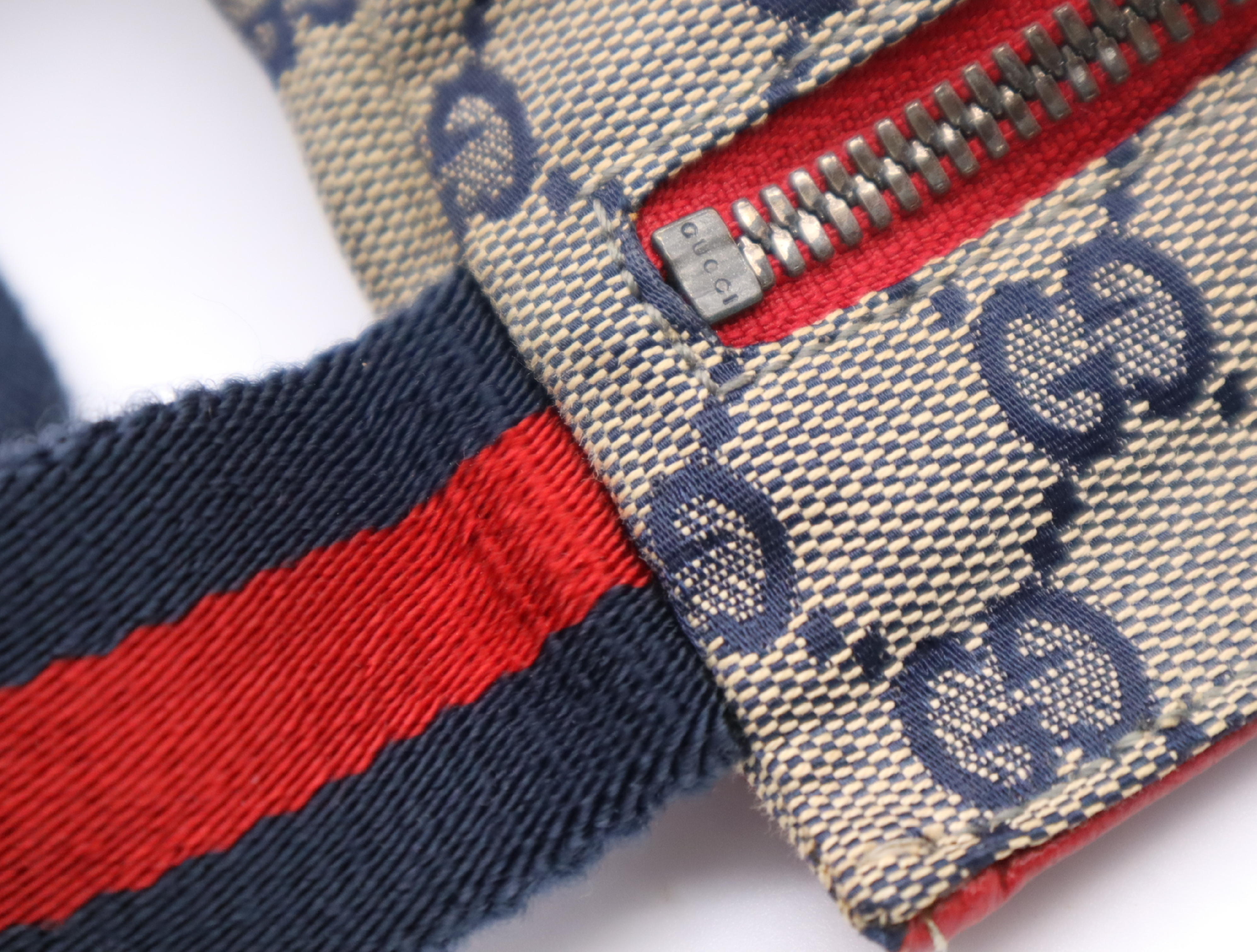 28566GG Canvas Waist Bag, Navy/Red, Silver Hardware, with Dust Bag. — view 9