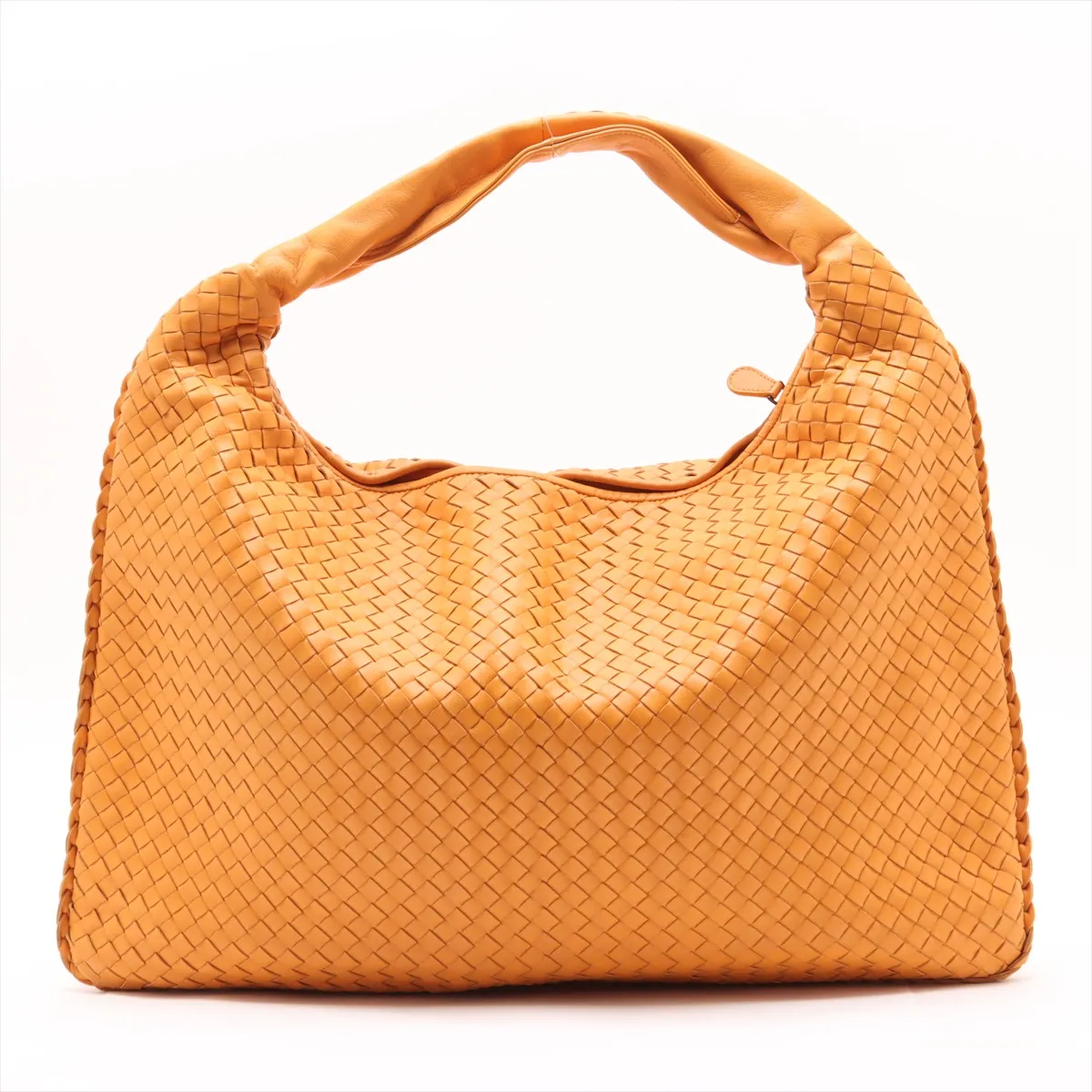 Intrecciato Hobo Leather Shoulder Bag Orange with Mirror — view 2