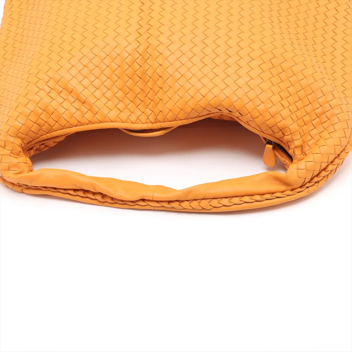 Intrecciato Hobo Leather Shoulder Bag Orange with Mirror — view 5