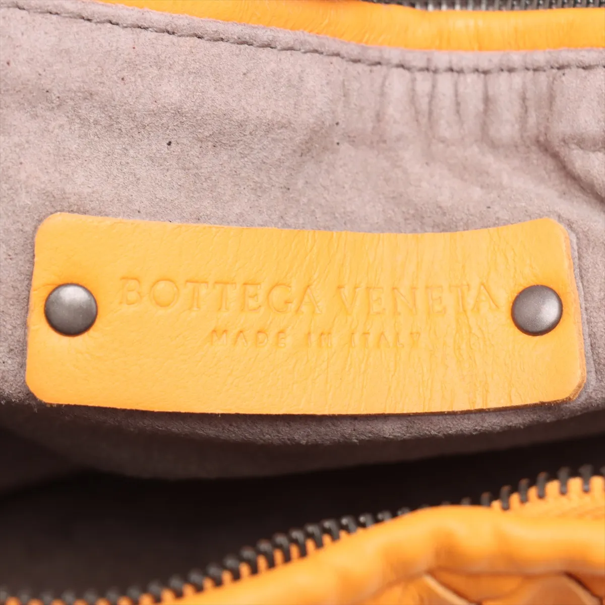 Intrecciato Hobo Leather Shoulder Bag Orange with Mirror — view 9