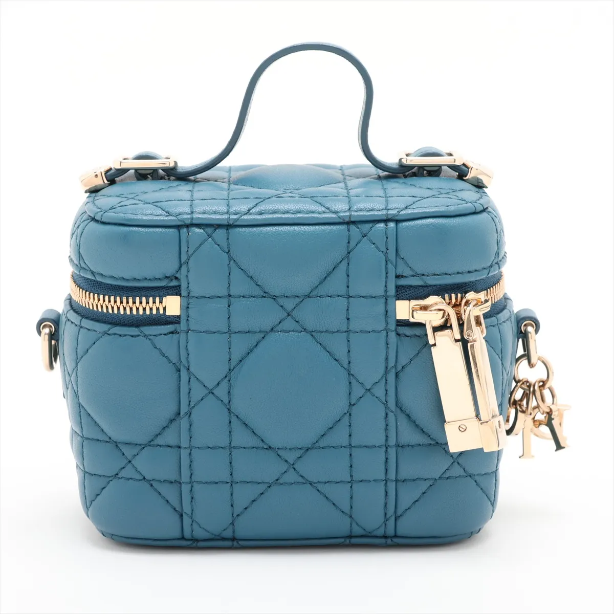 Lady Dior Cannage Leather 2-Way Vanity Bag, Blue — view 2