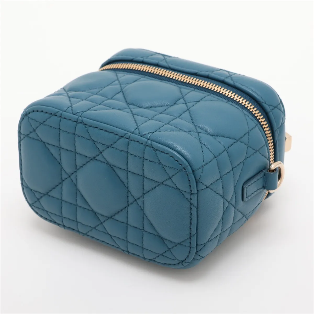 Lady Dior Cannage Leather 2-Way Vanity Bag, Blue — view 3