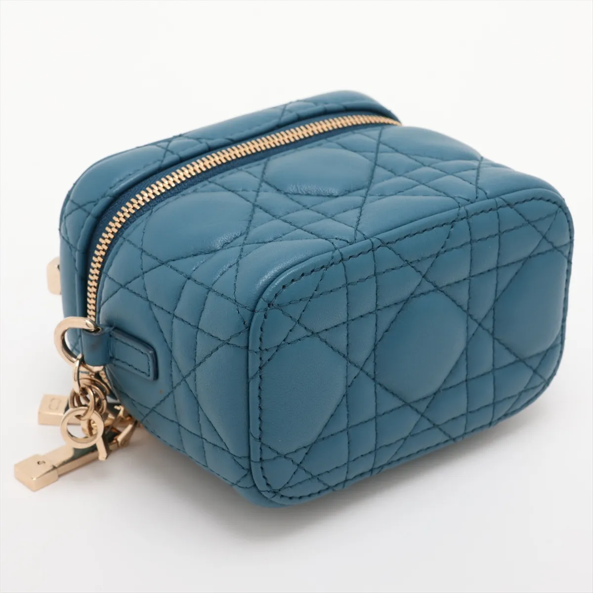 Lady Dior Cannage Leather 2-Way Vanity Bag, Blue — view 4
