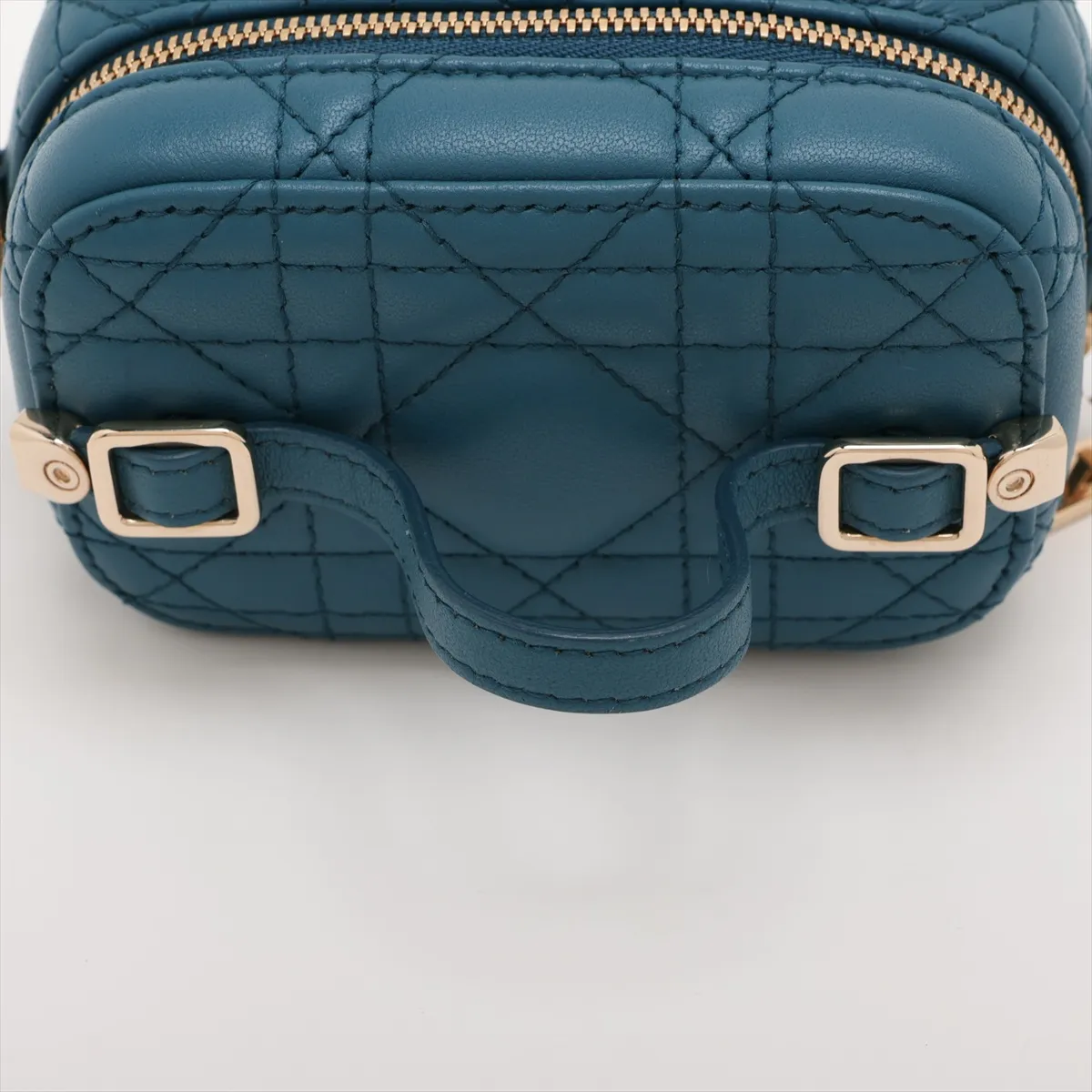 Lady Dior Cannage Leather 2-Way Vanity Bag, Blue — view 5