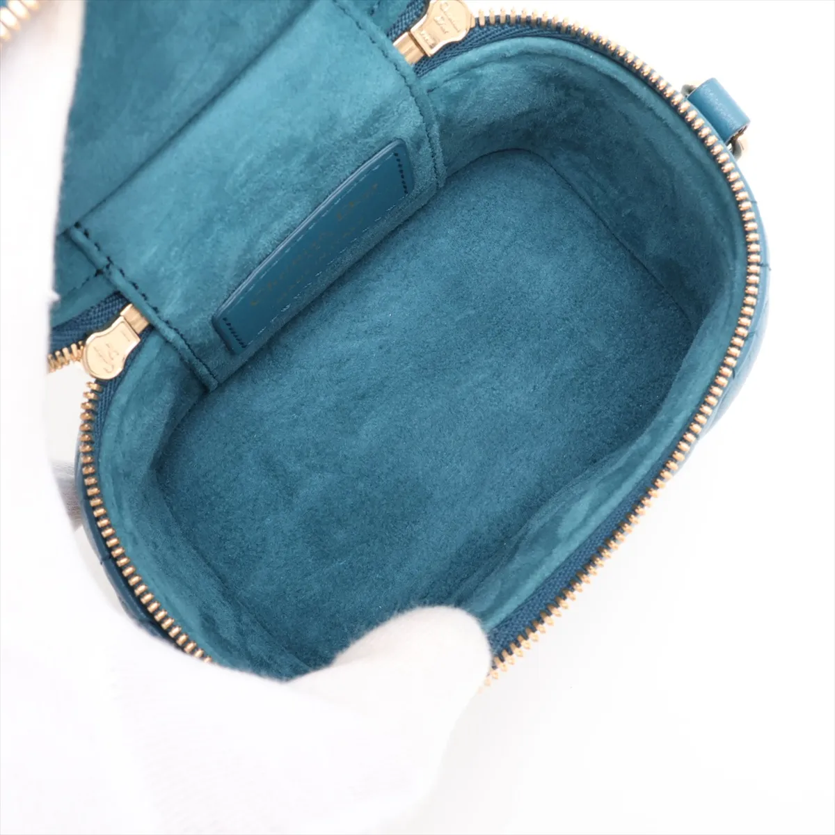 Lady Dior Cannage Leather 2-Way Vanity Bag, Blue — view 8