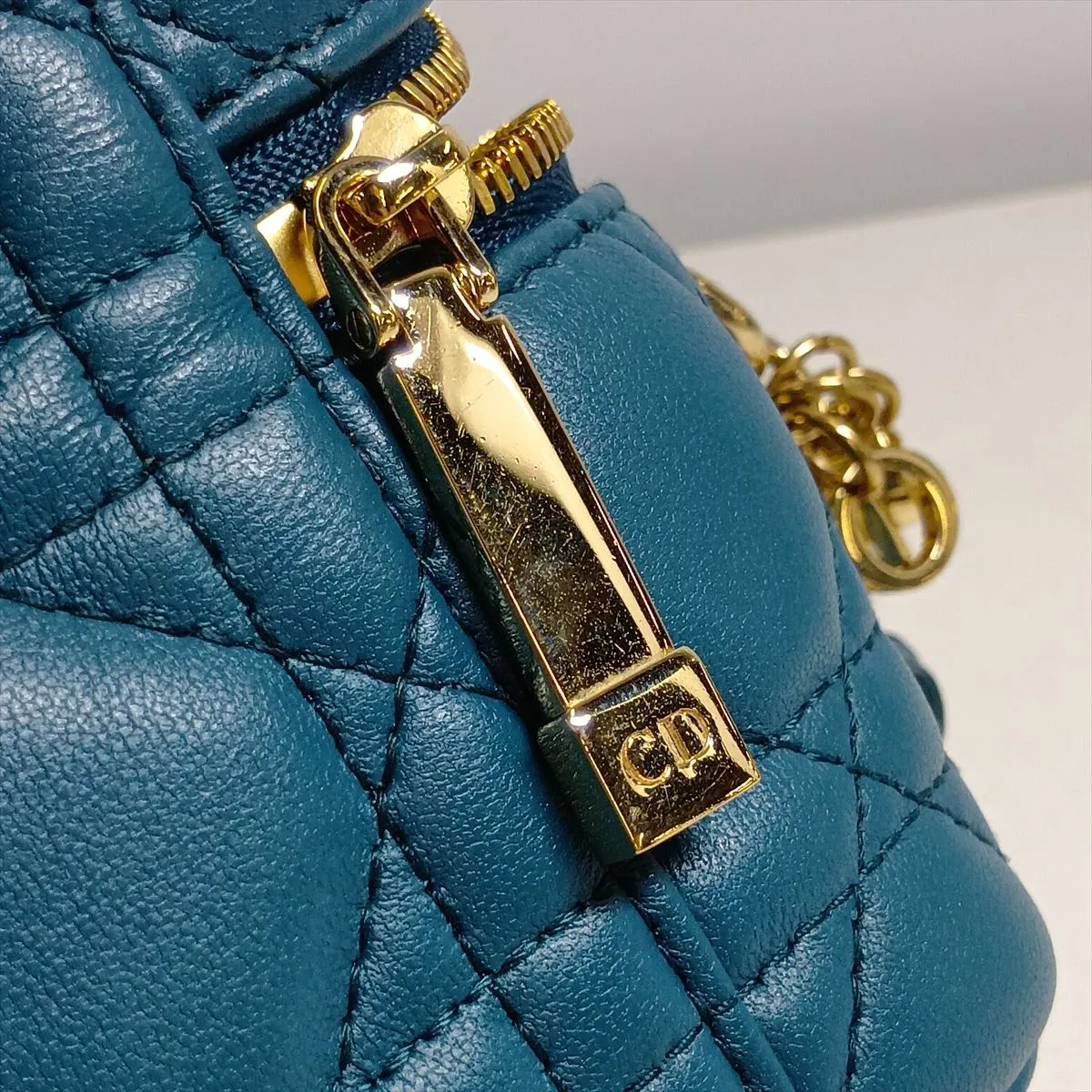 Lady Dior Cannage Leather 2-Way Vanity Bag, Blue — view 10