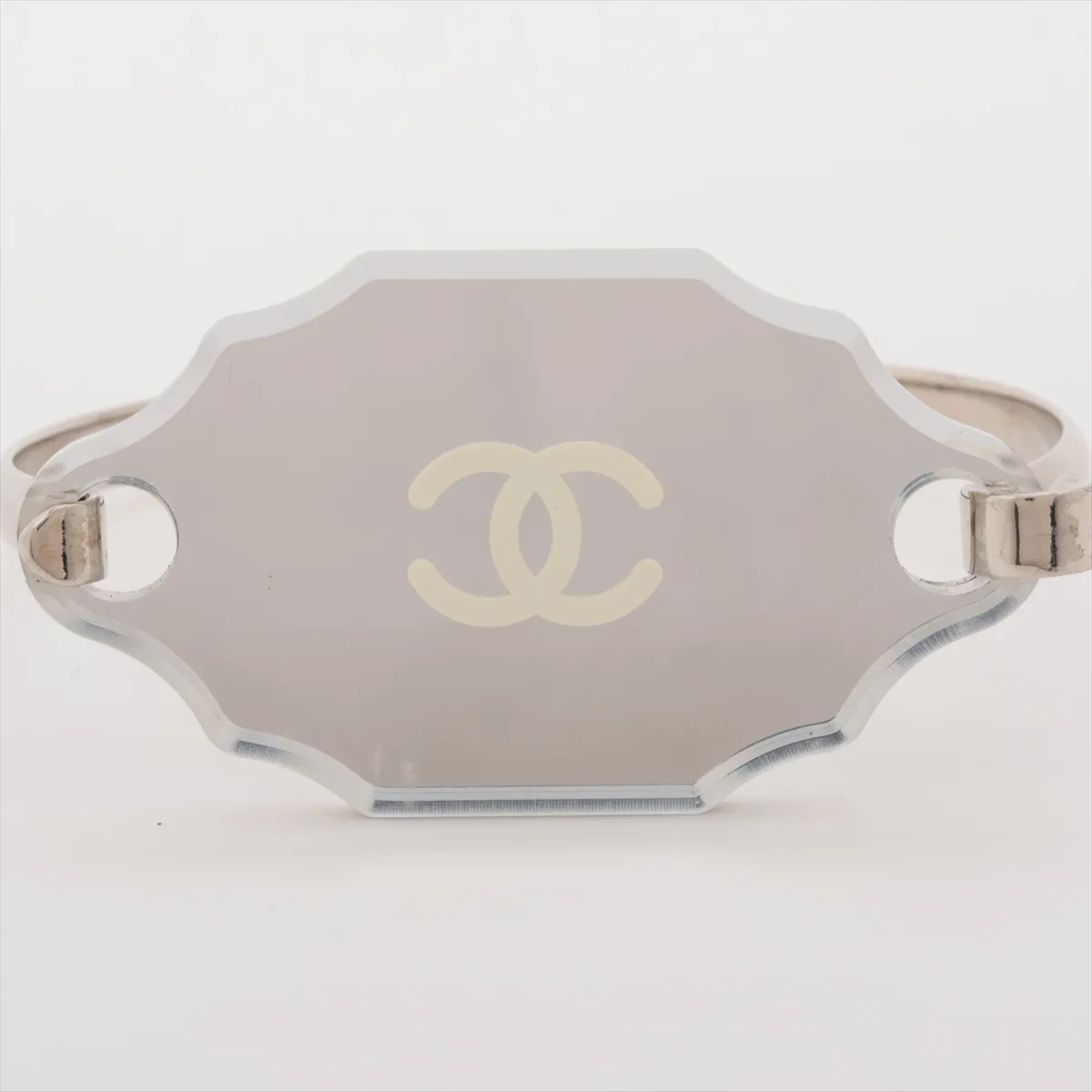Coco Mark 03C Bangle, Metal x Resin, Silver x Clear. Shows signs of wear, — view 3