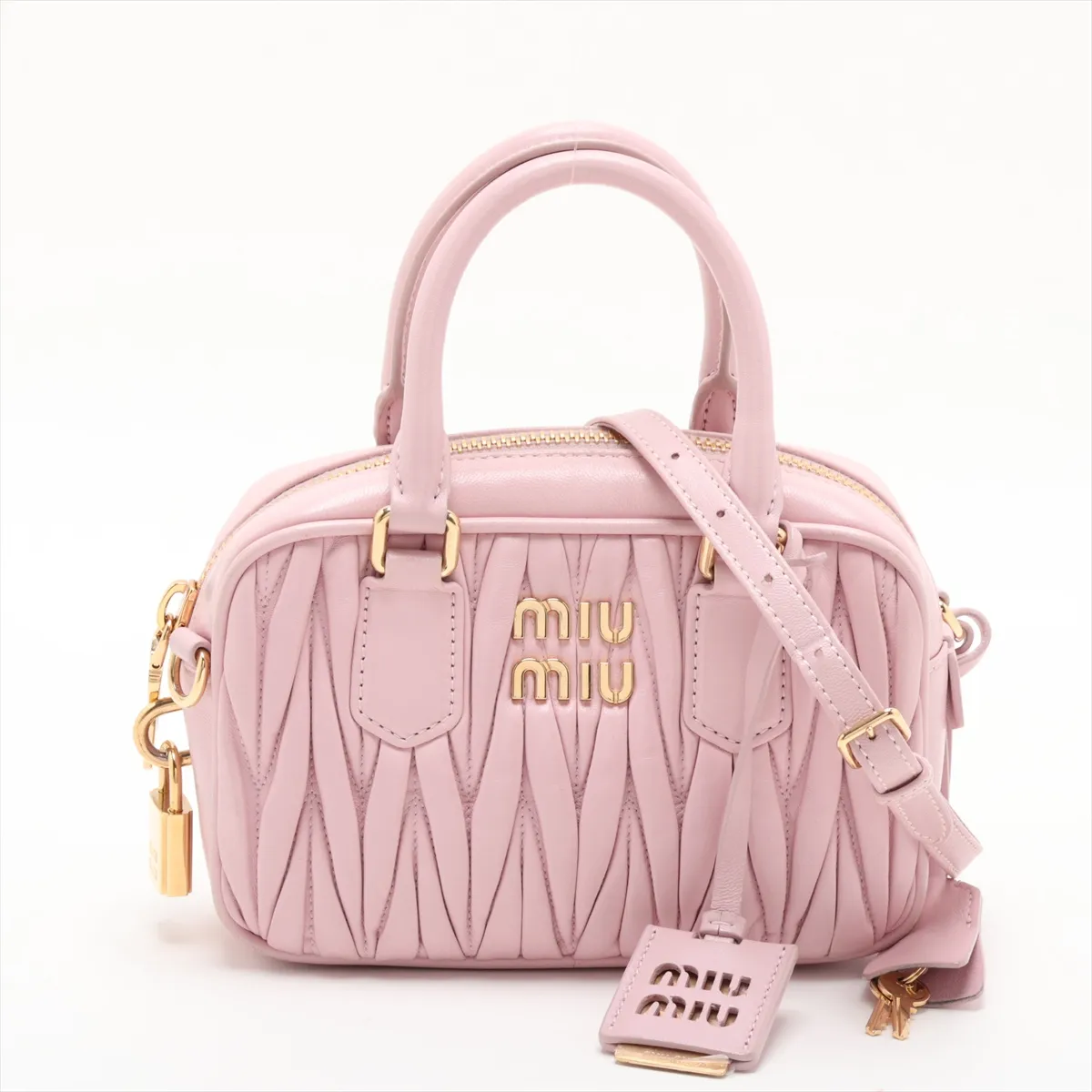 Matelassé Arcadi Leather 2-Way Handbag Pink