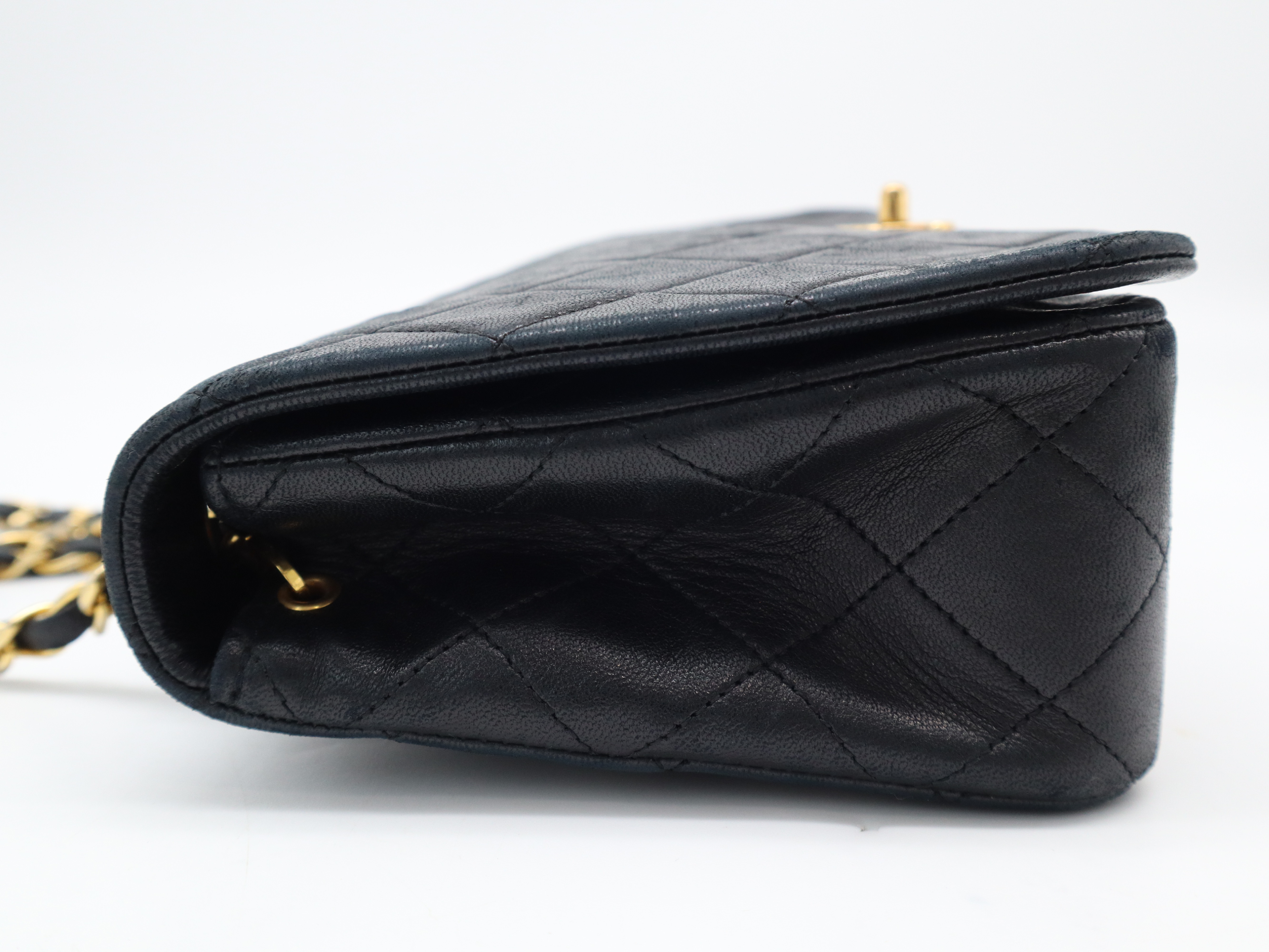 Lambskin Matelassé 23 Full Flap Shoulder Bag with Small Chain and Gold Hardware, Black, Seal 1377896 — view 3