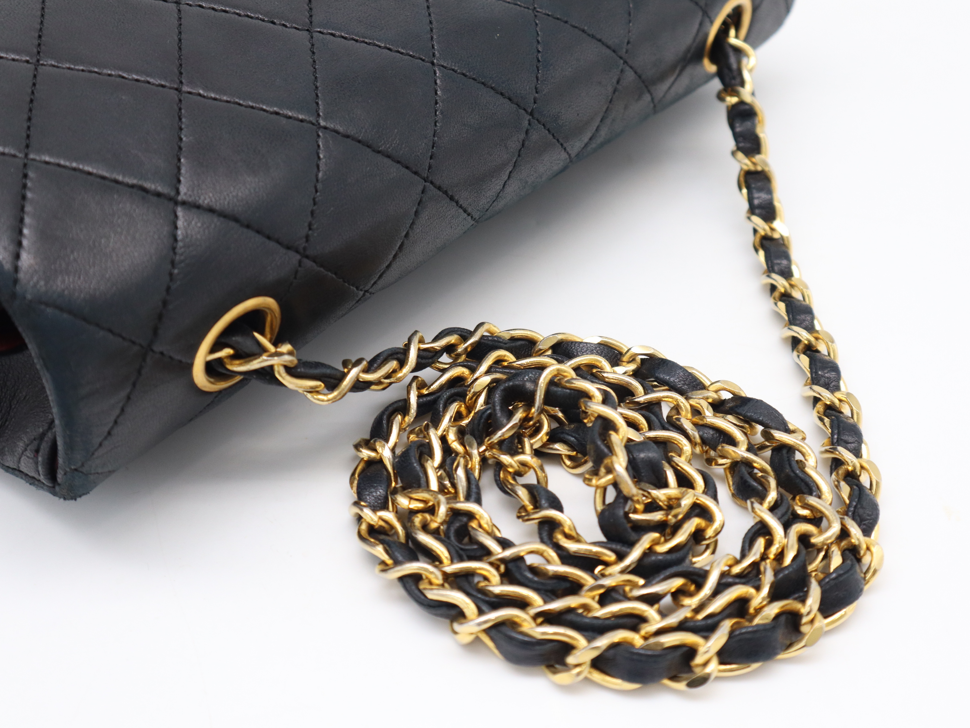 Lambskin Matelassé 23 Full Flap Shoulder Bag with Small Chain and Gold Hardware, Black, Seal 1377896 — view 6