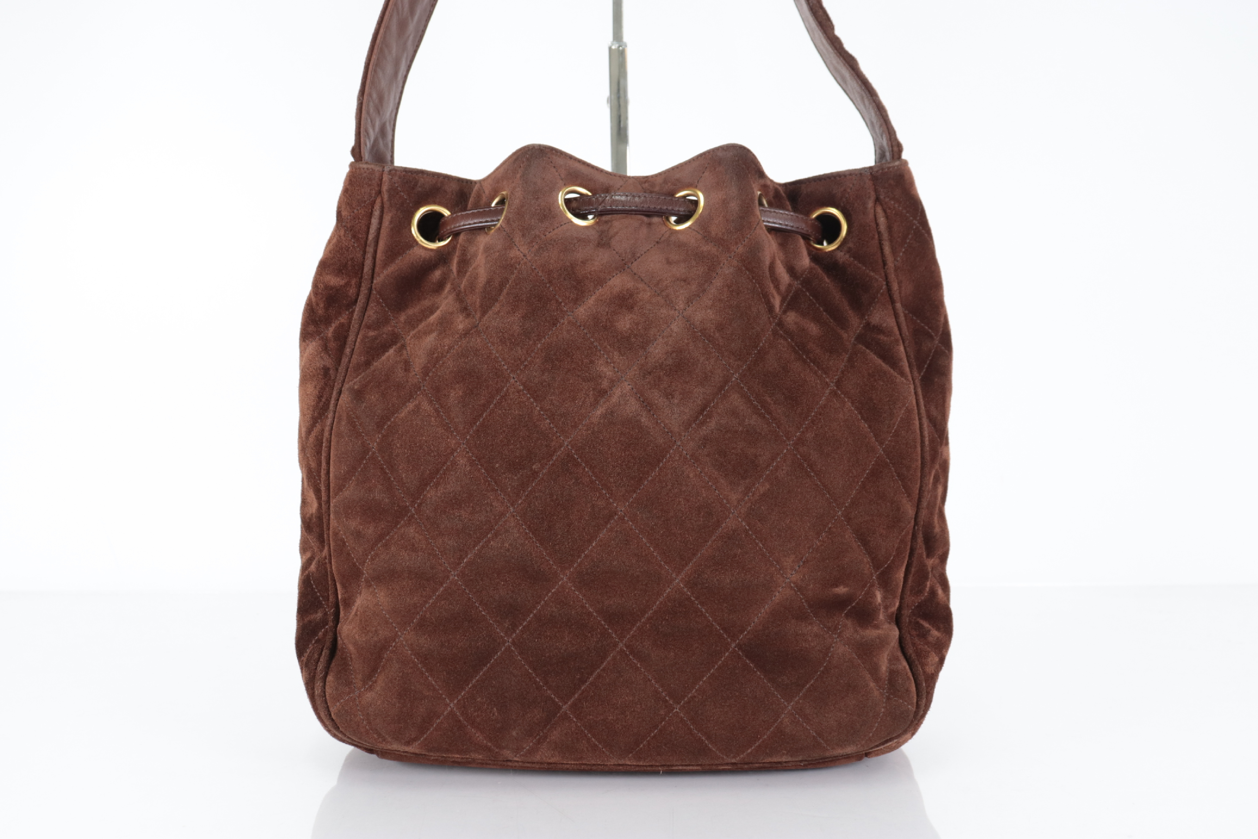 Matelassé Suede Drawstring Chain Shoulder Bag, Brown, Series 3 — view 3
