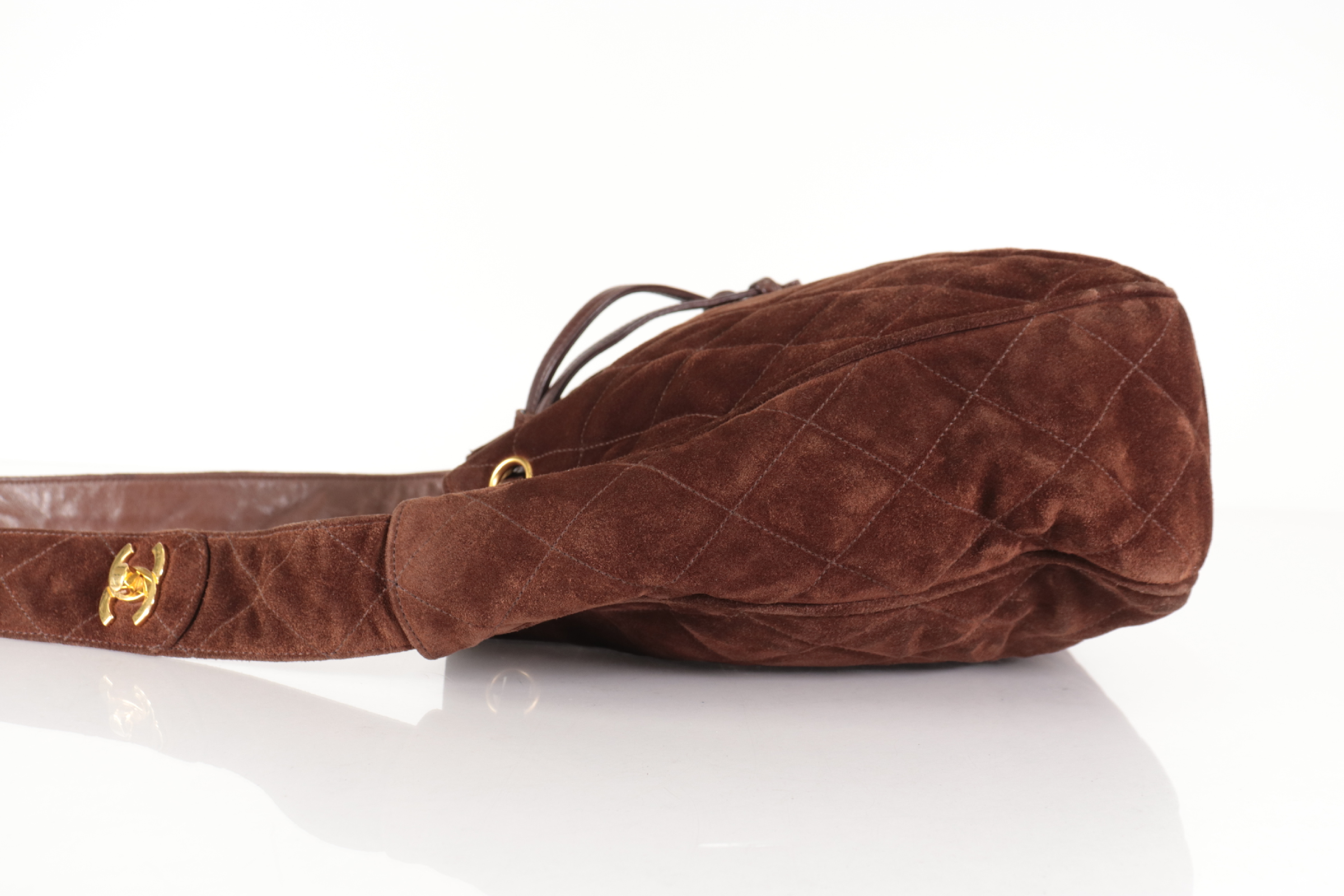 Matelassé Suede Drawstring Chain Shoulder Bag, Brown, Series 3 — view 4