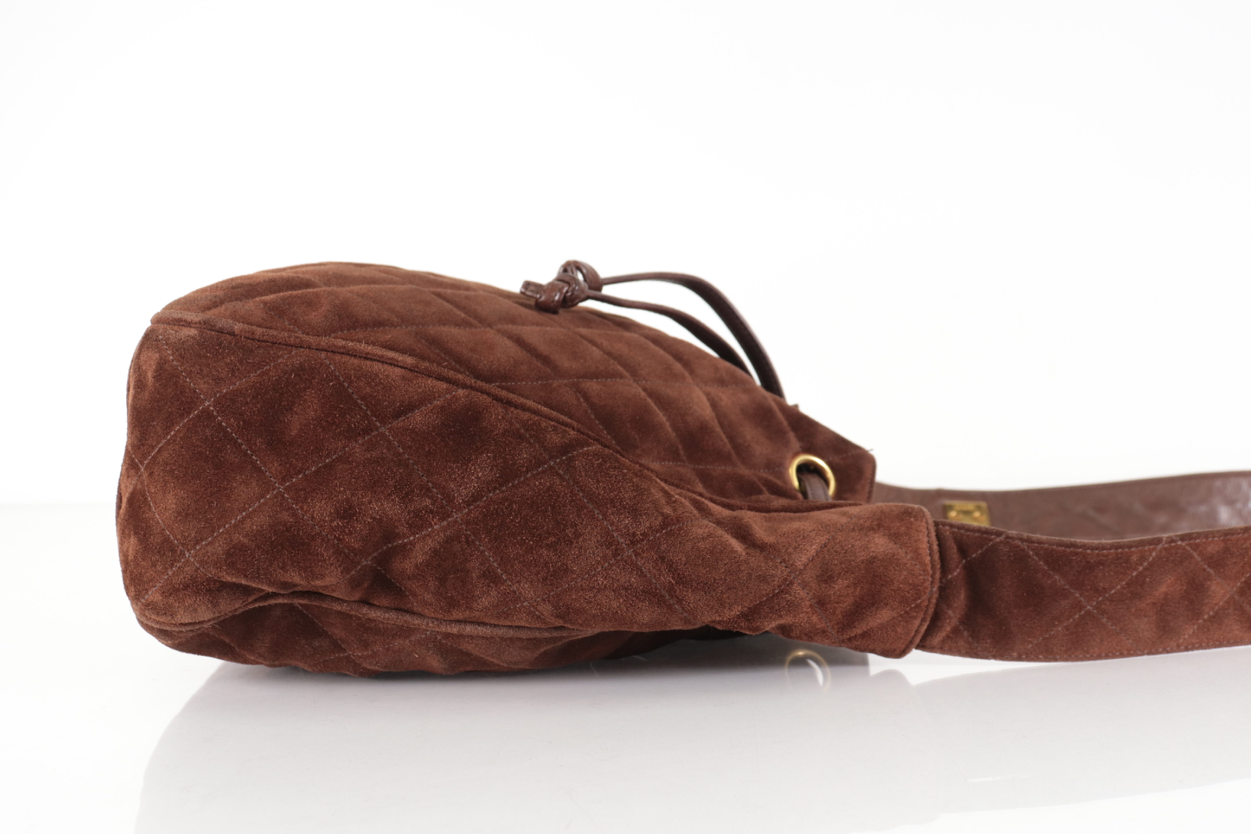 Matelassé Suede Drawstring Chain Shoulder Bag, Brown, Series 3 — view 5