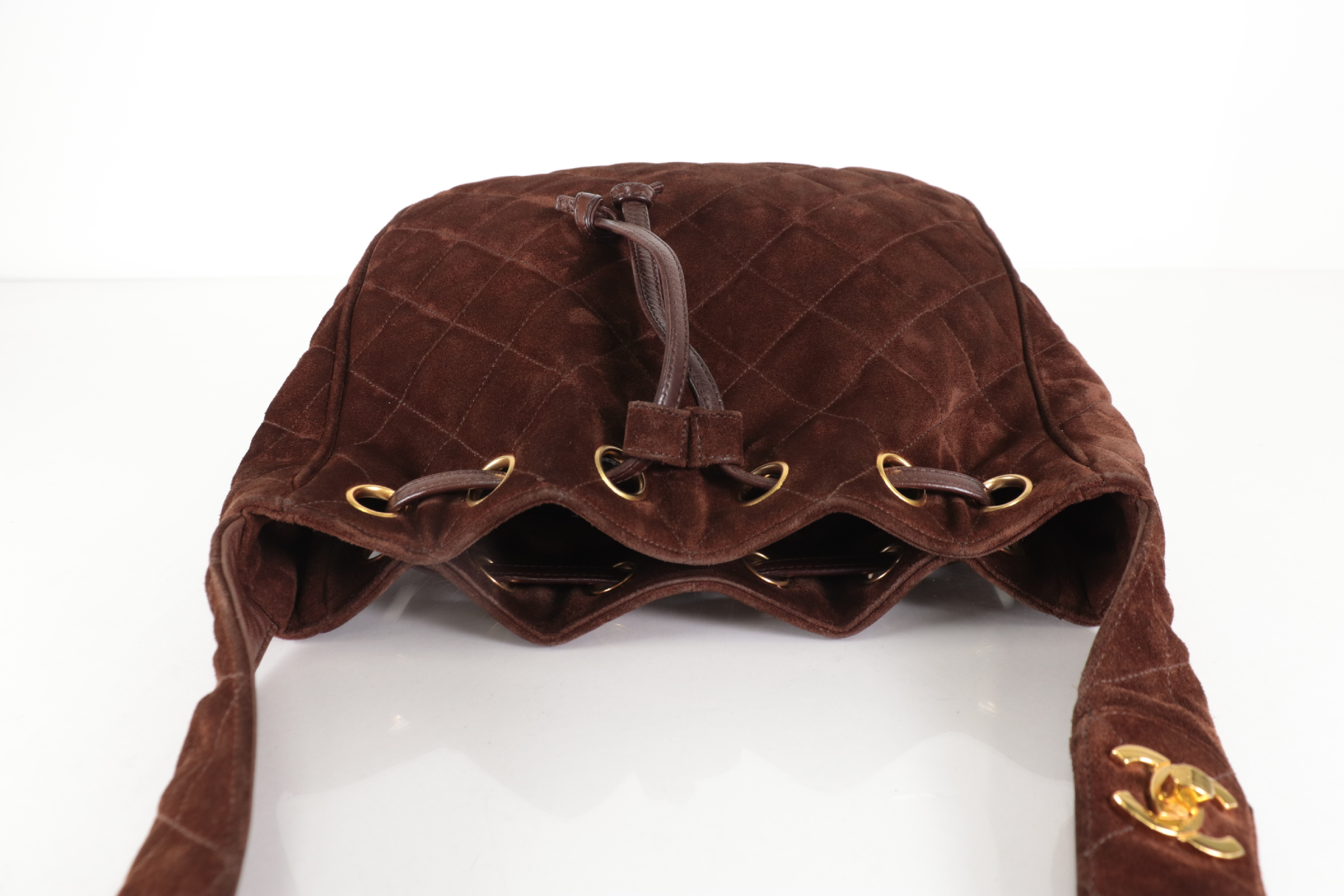 Matelassé Suede Drawstring Chain Shoulder Bag, Brown, Series 3 — view 6