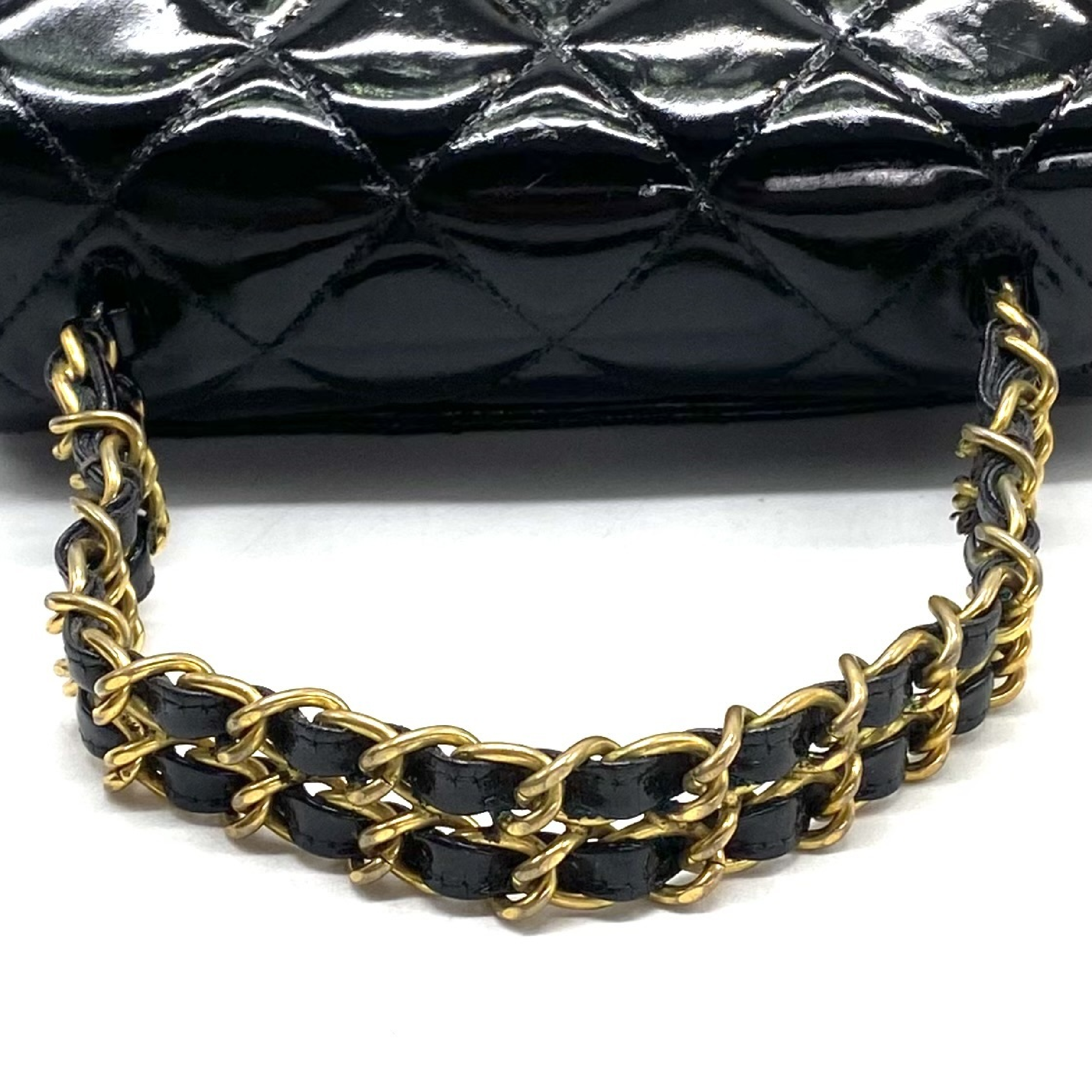 Mini Matelassé Coco Mark Turnlock Patent Double Chain Handbag — view 6