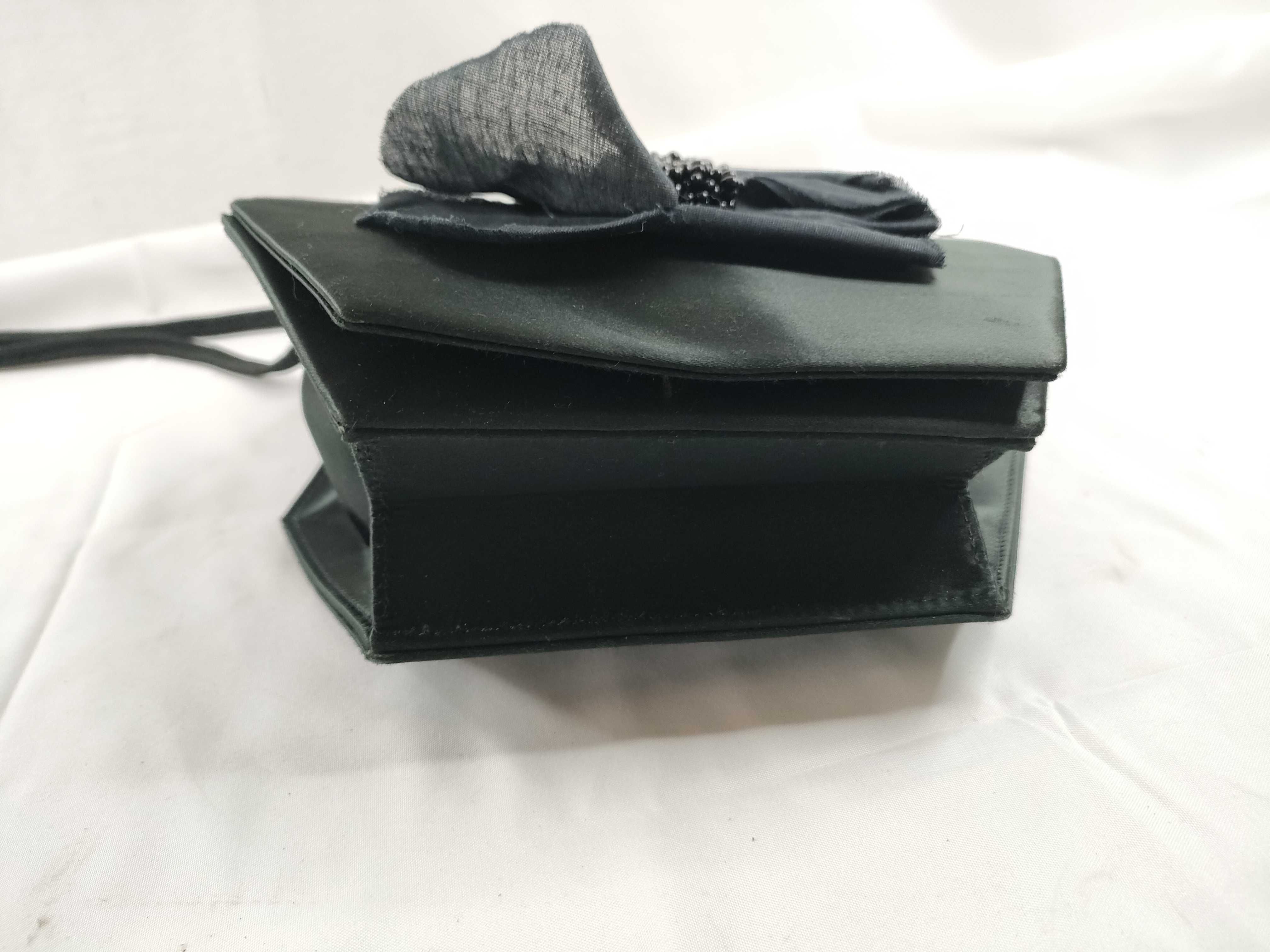 satin beaded rose black shoulder bag with dust bag. — view 4
