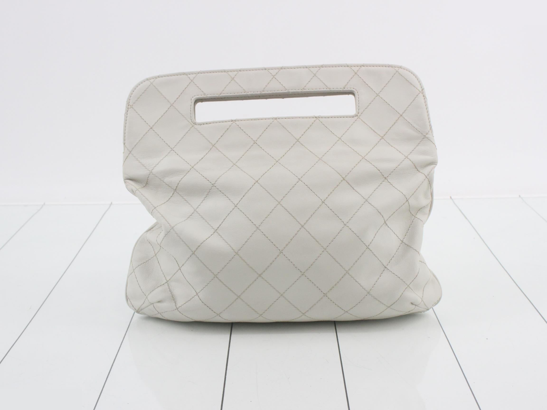 Leather Coco Mark Clutch Bag, White — view 2