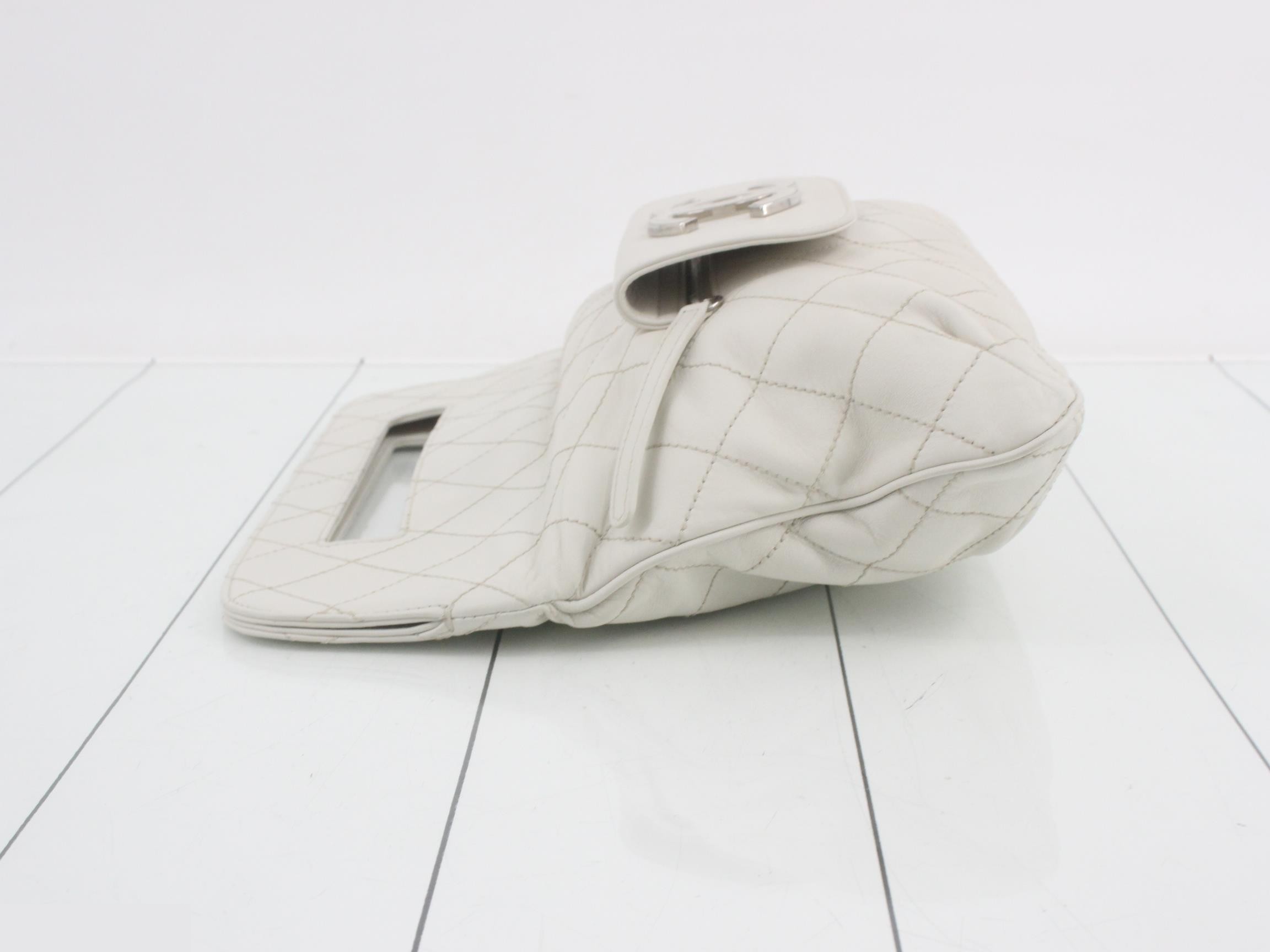 Leather Coco Mark Clutch Bag, White — view 4