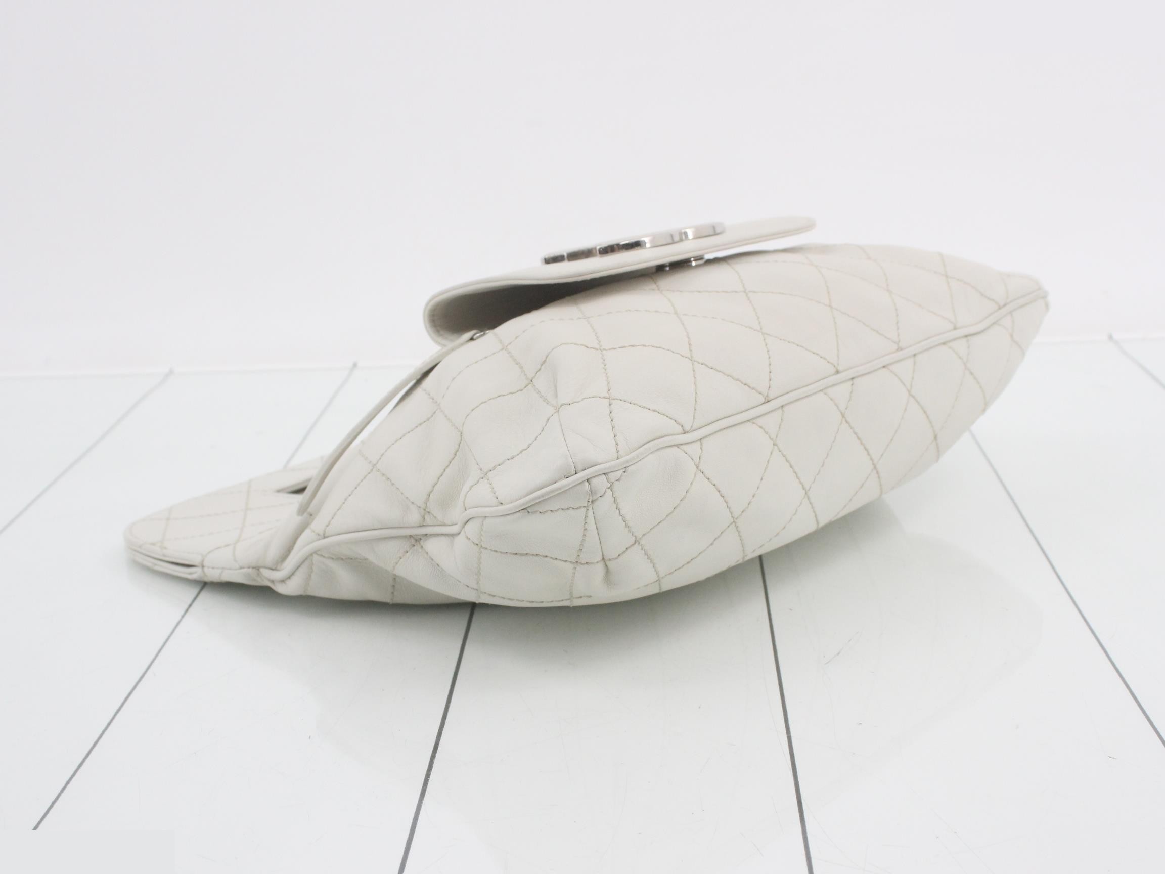 Leather Coco Mark Clutch Bag, White — view 5