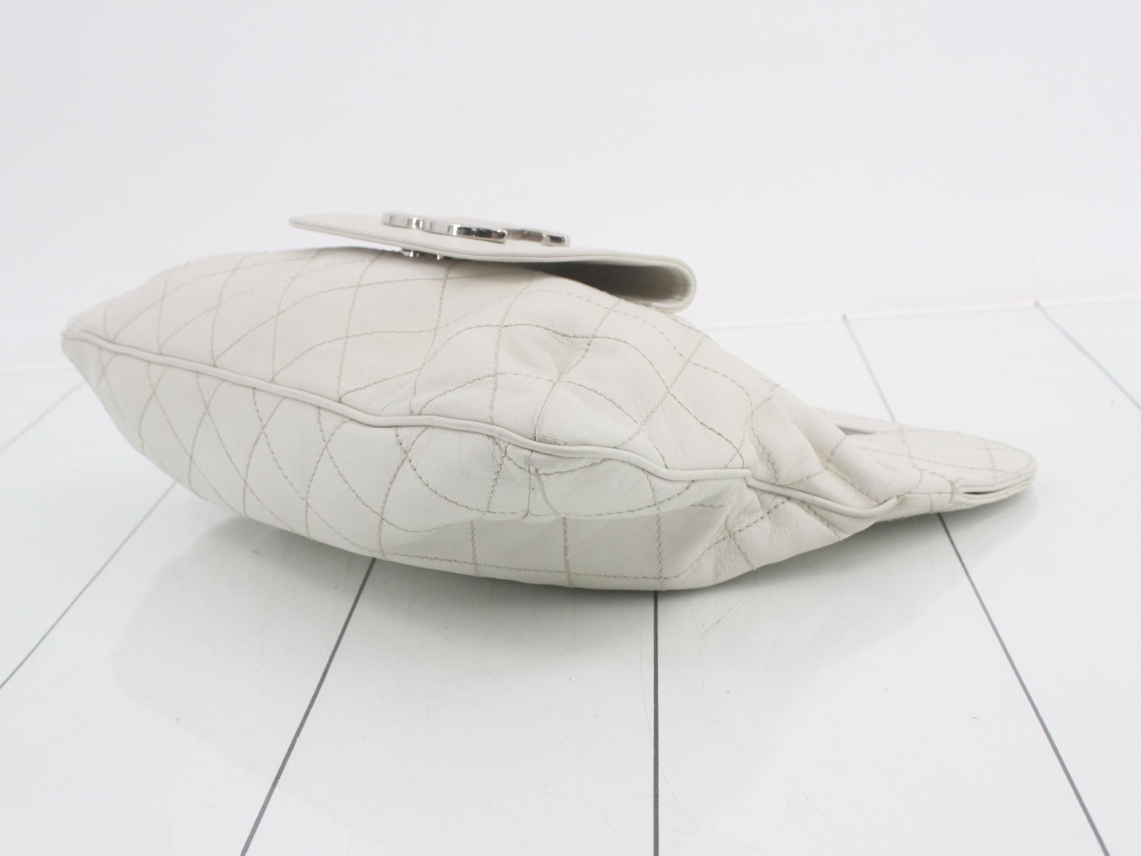 Leather Coco Mark Clutch Bag, White — view 6