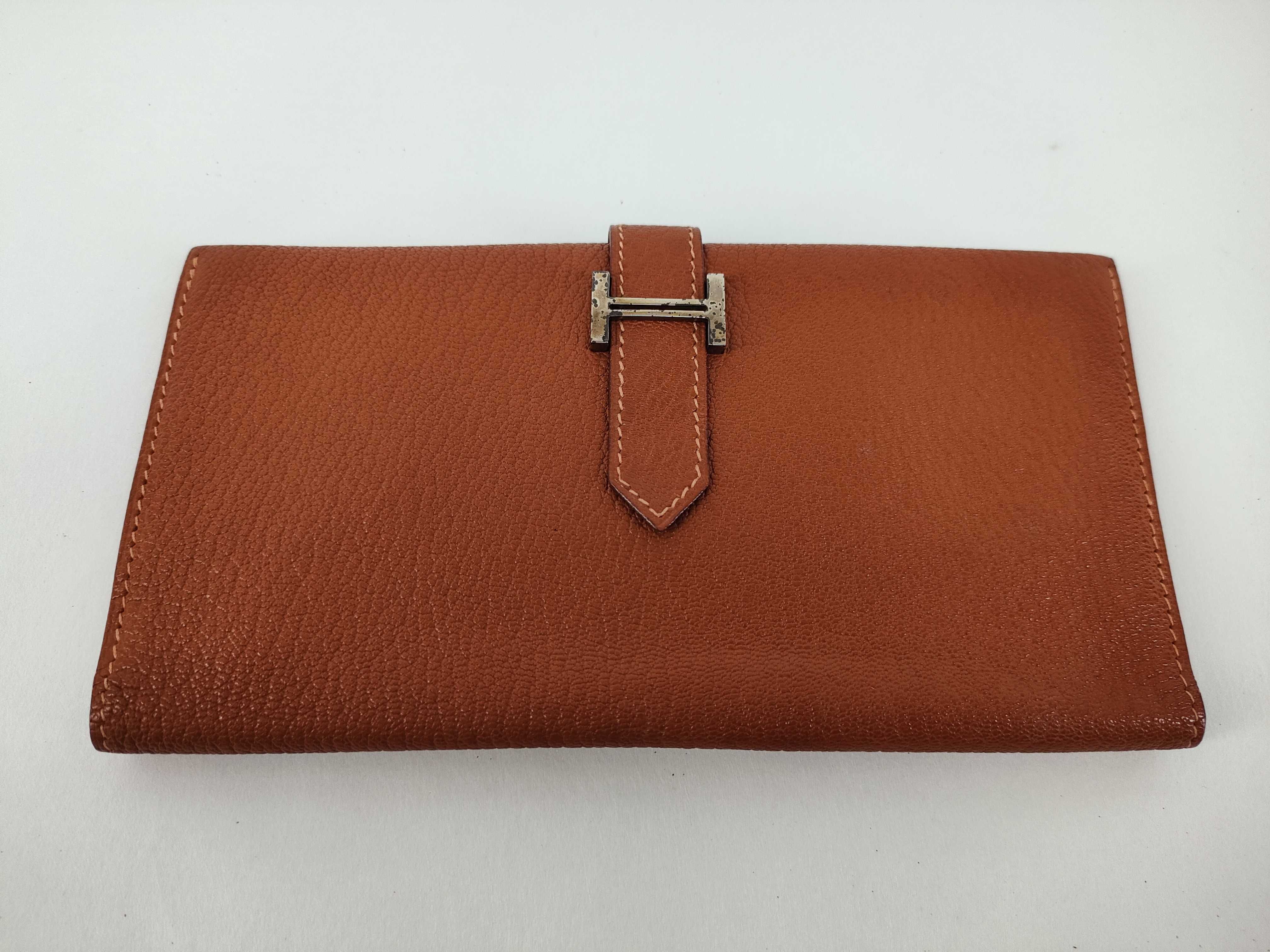 Bearn Soufflé Chevre Leather Long Wallet, Brown, Silver Hardware