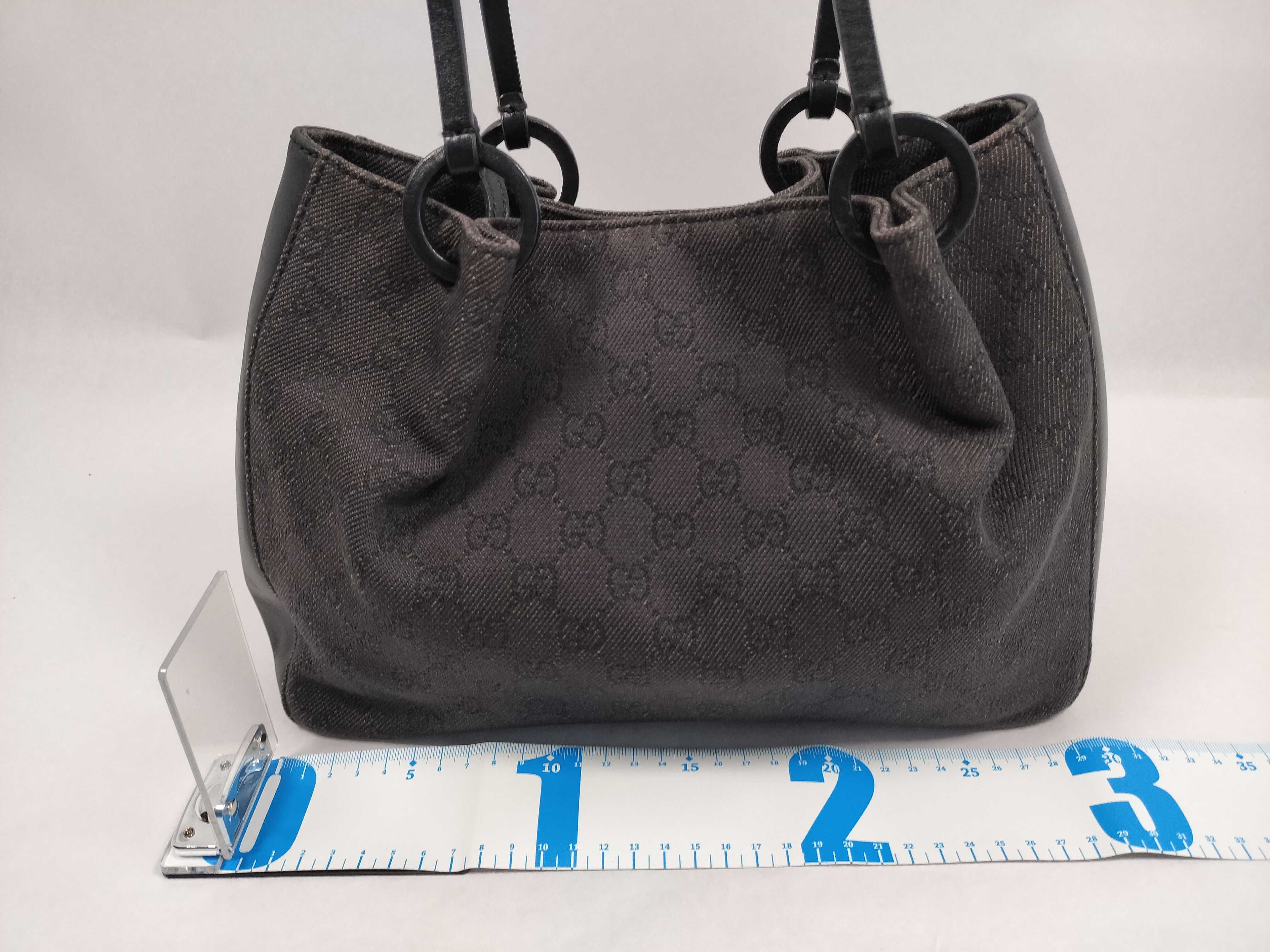 GG Canvas Tote Bag, Gucci Tote Bag with Pouch, GG Canvas, Denim Leather, Black Tote Bag — view 2