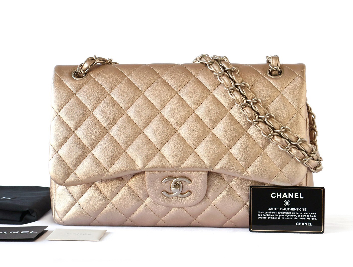 Large Matelassé 30 Lambskin Double Flap Double Chain Shoulder Bag with Pearl