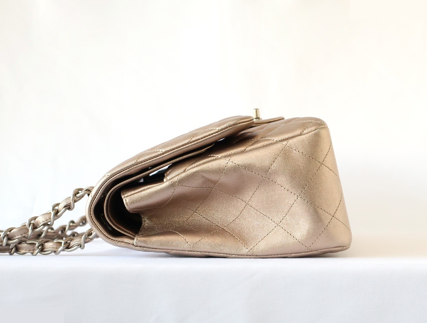 Large Matelassé 30 Lambskin Double Flap Double Chain Shoulder Bag with Pearl — view 7