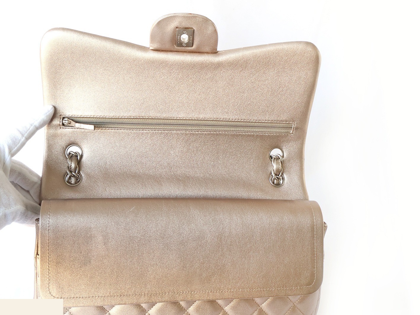 Large Matelassé 30 Lambskin Double Flap Double Chain Shoulder Bag with Pearl — view 10