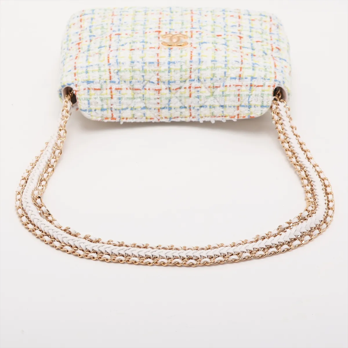 [Individually packaged] Chanel Coco Mark Tweed Chain Shoulder Bag, White with Gold Hardware, XT5A783L — view 5