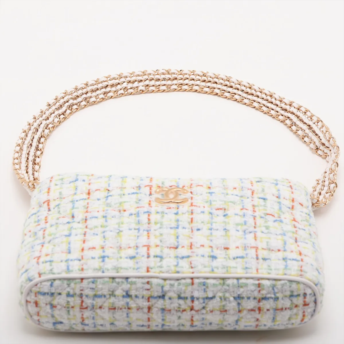 [Individually packaged] Chanel Coco Mark Tweed Chain Shoulder Bag, White with Gold Hardware, XT5A783L — view 6