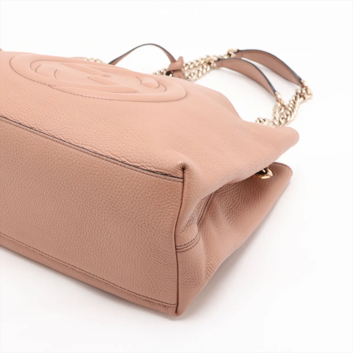 Soho Leather Chain Tote Bag, Beige, 536196 — view 3