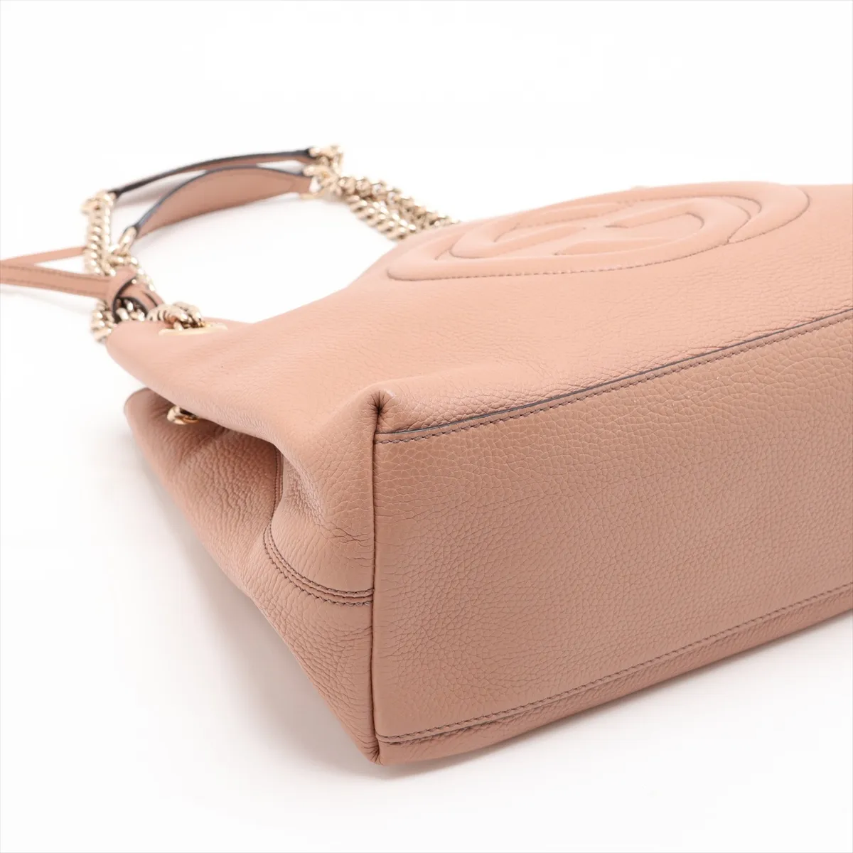 Soho Leather Chain Tote Bag, Beige, 536196 — view 4
