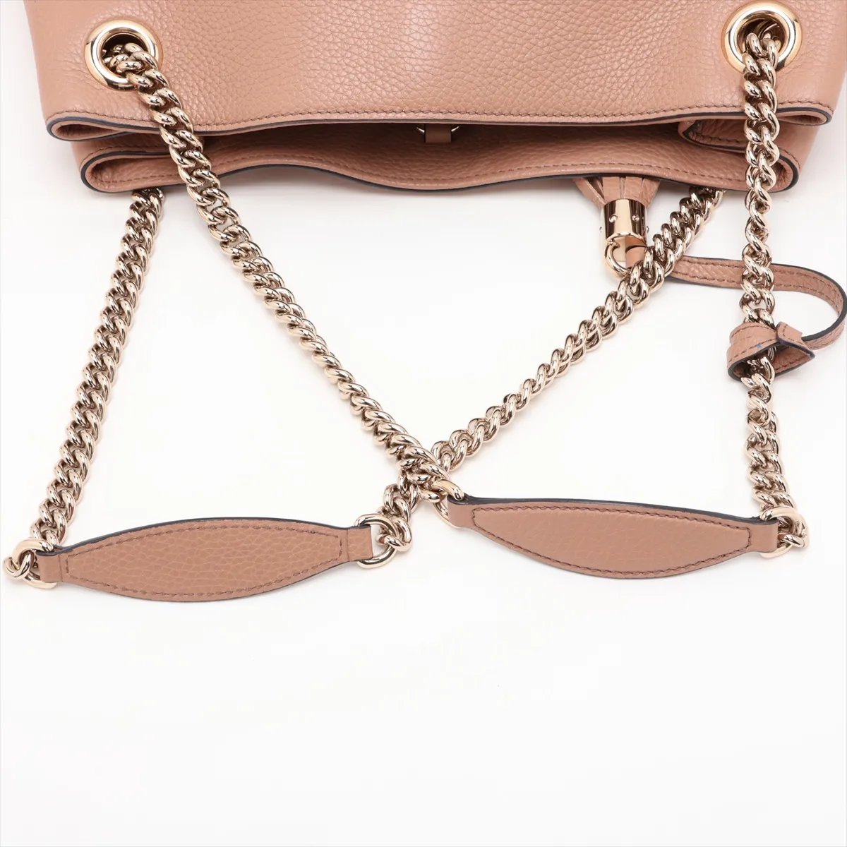 Soho Leather Chain Tote Bag, Beige, 536196 — view 5