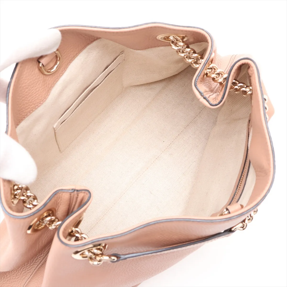 Soho Leather Chain Tote Bag, Beige, 536196 — view 7