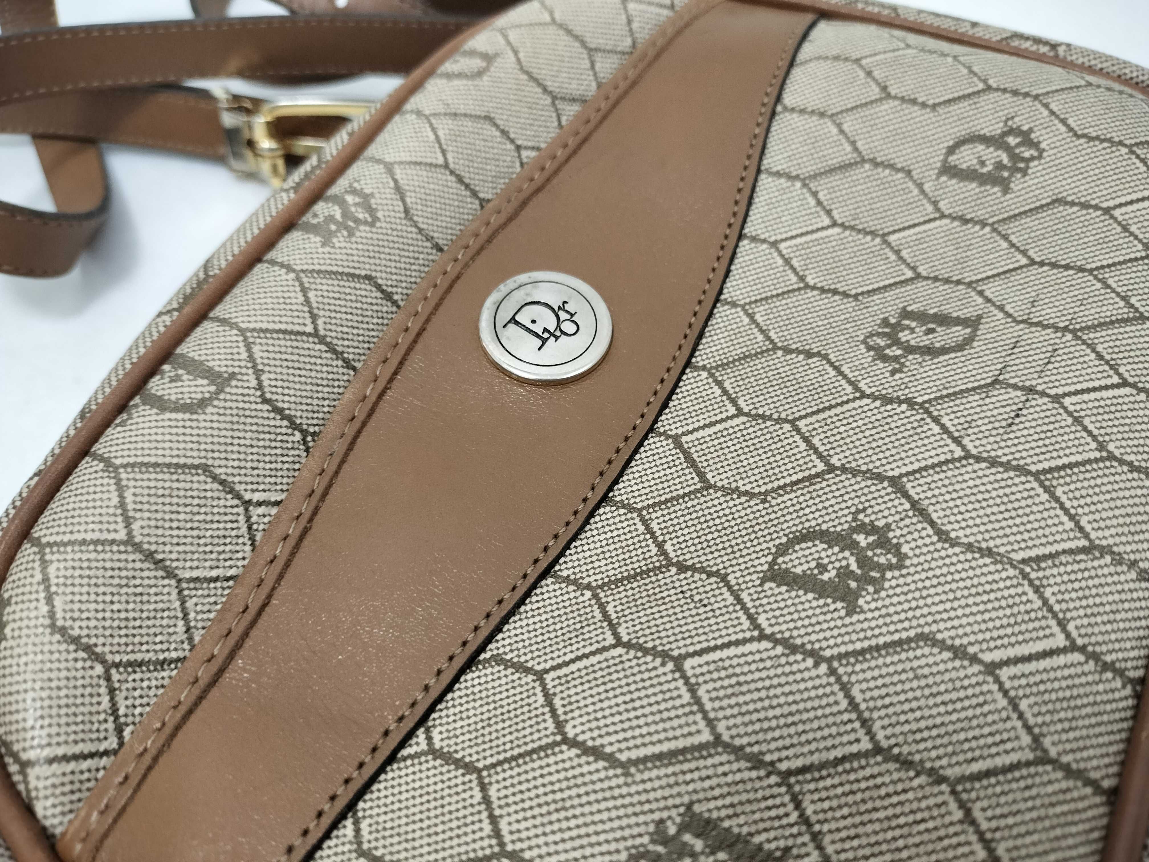 Honeycomb Pattern Shoulder Bag, Beige Canvas Leather Shoulder Bag — view 12