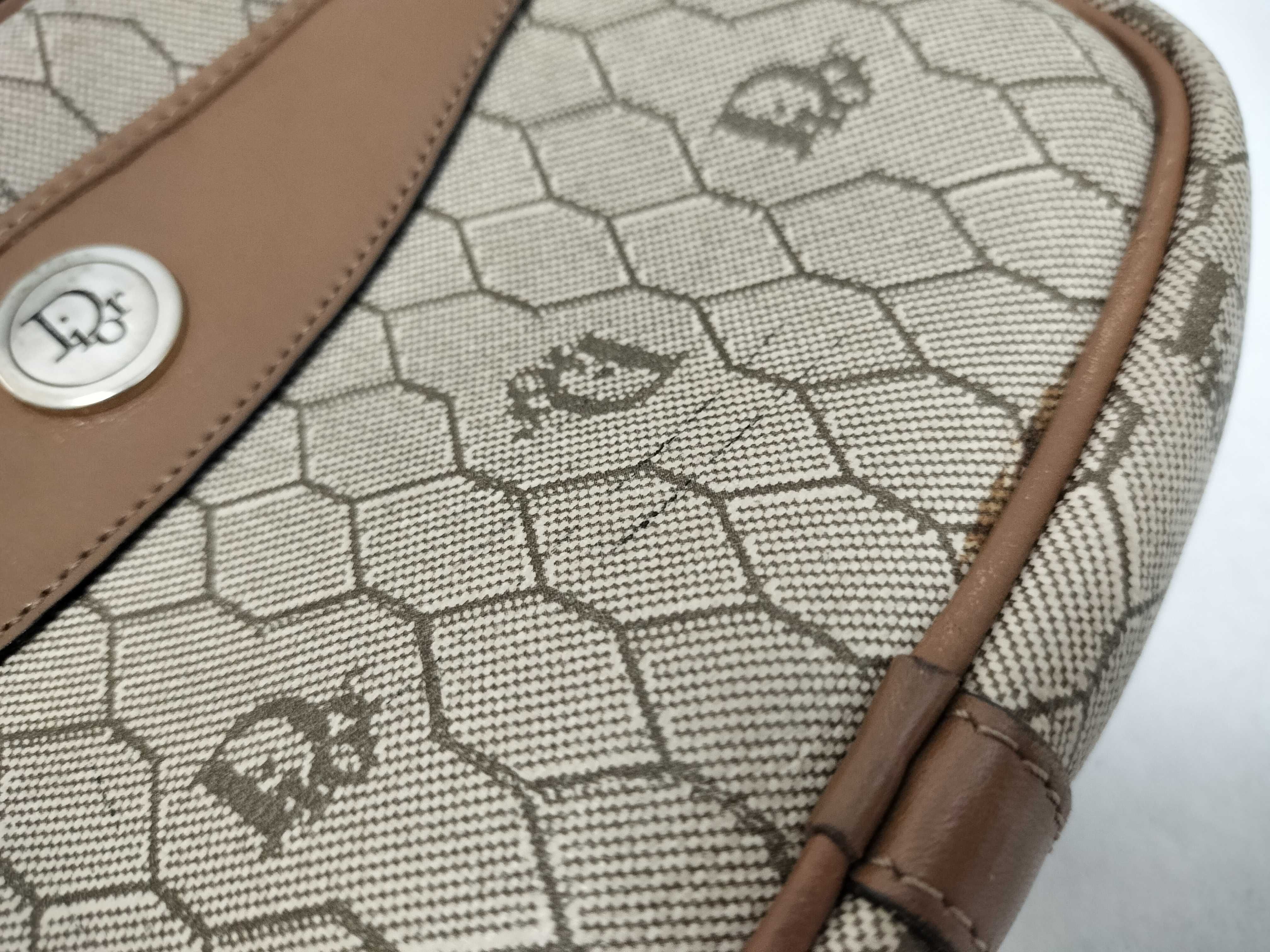 Honeycomb Pattern Shoulder Bag, Beige Canvas Leather Shoulder Bag — view 13