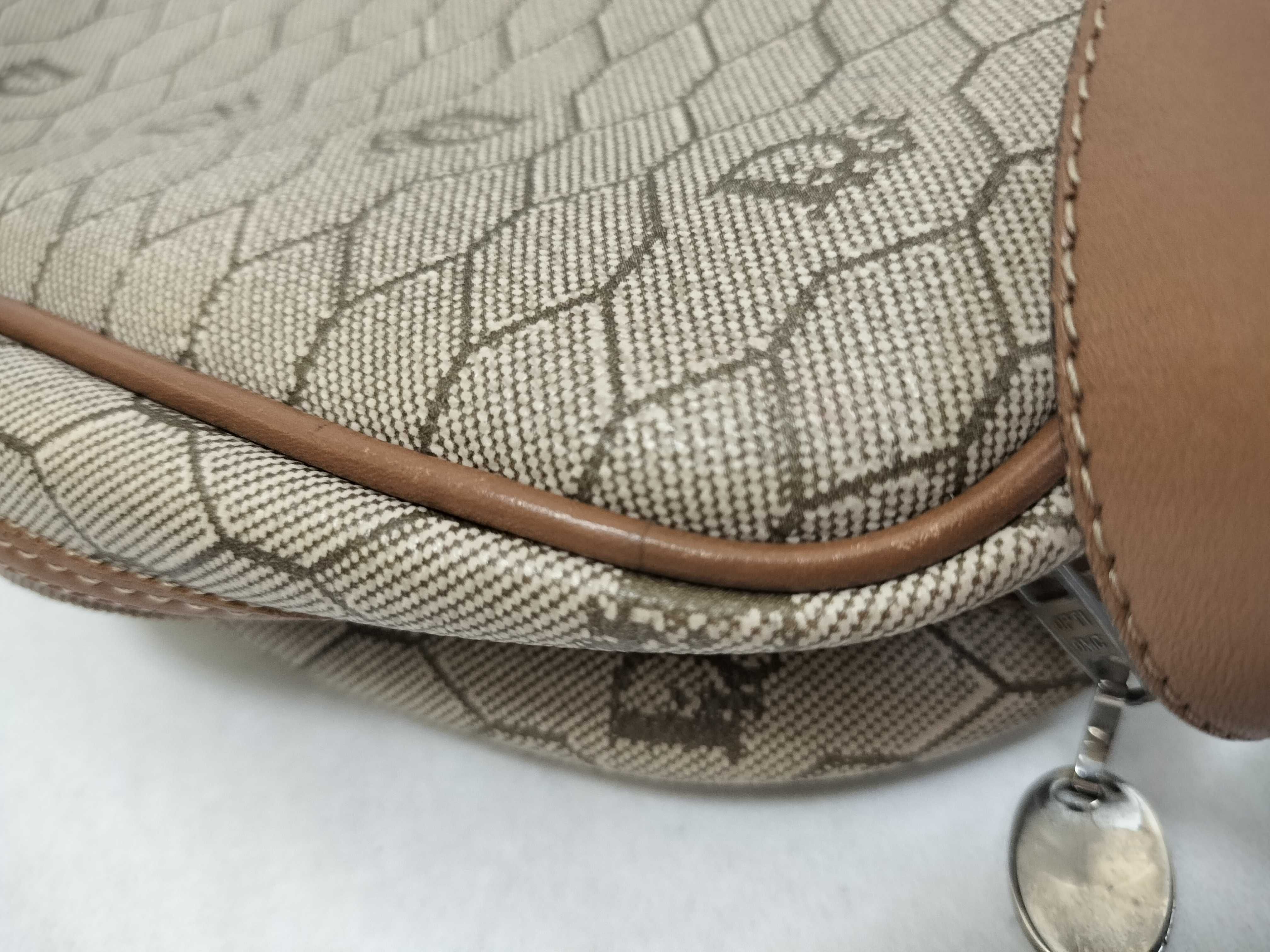 Honeycomb Pattern Shoulder Bag, Beige Canvas Leather Shoulder Bag — view 15