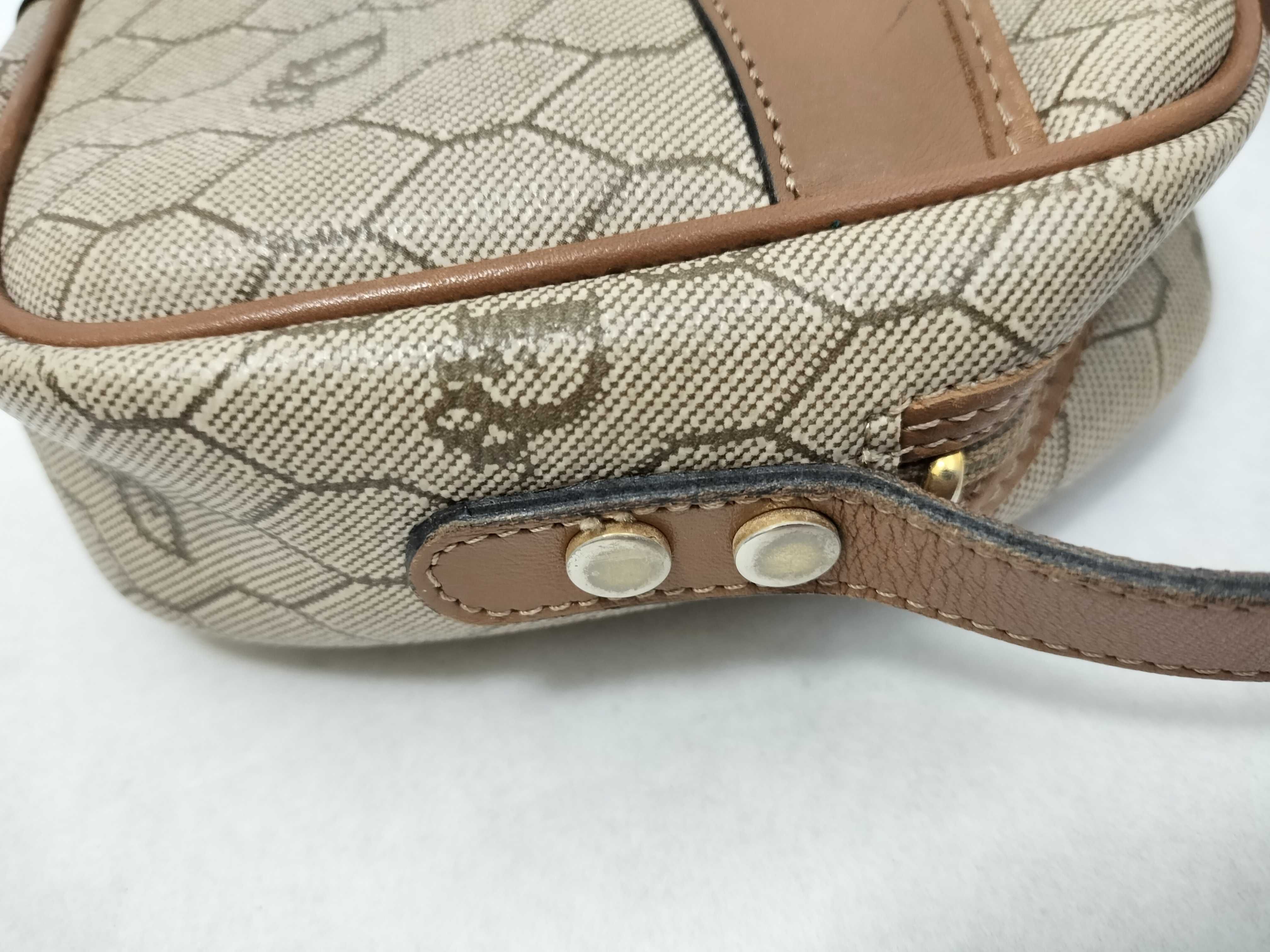 Honeycomb Pattern Shoulder Bag, Beige Canvas Leather Shoulder Bag — view 5
