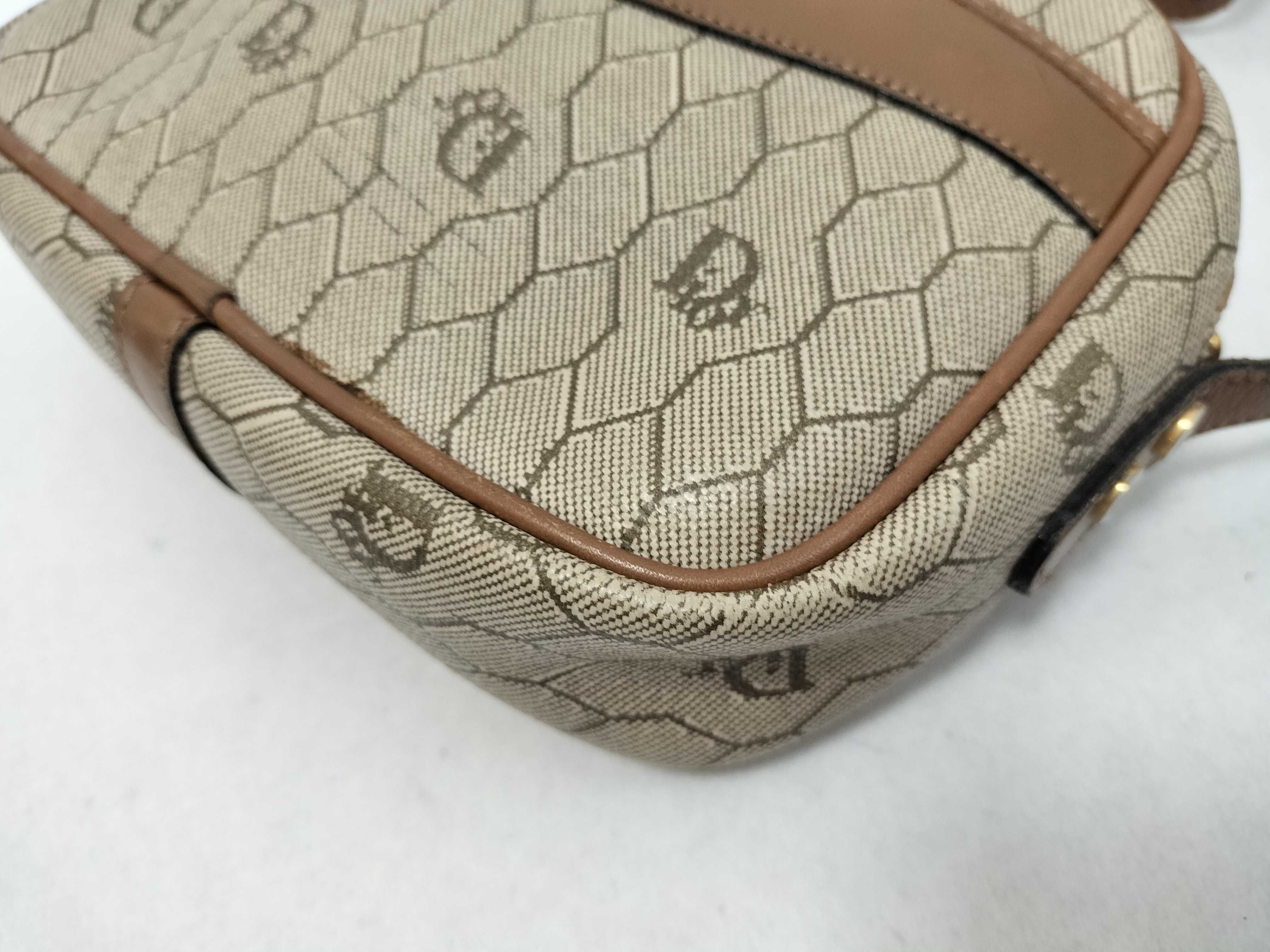 Honeycomb Pattern Shoulder Bag, Beige Canvas Leather Shoulder Bag — view 7
