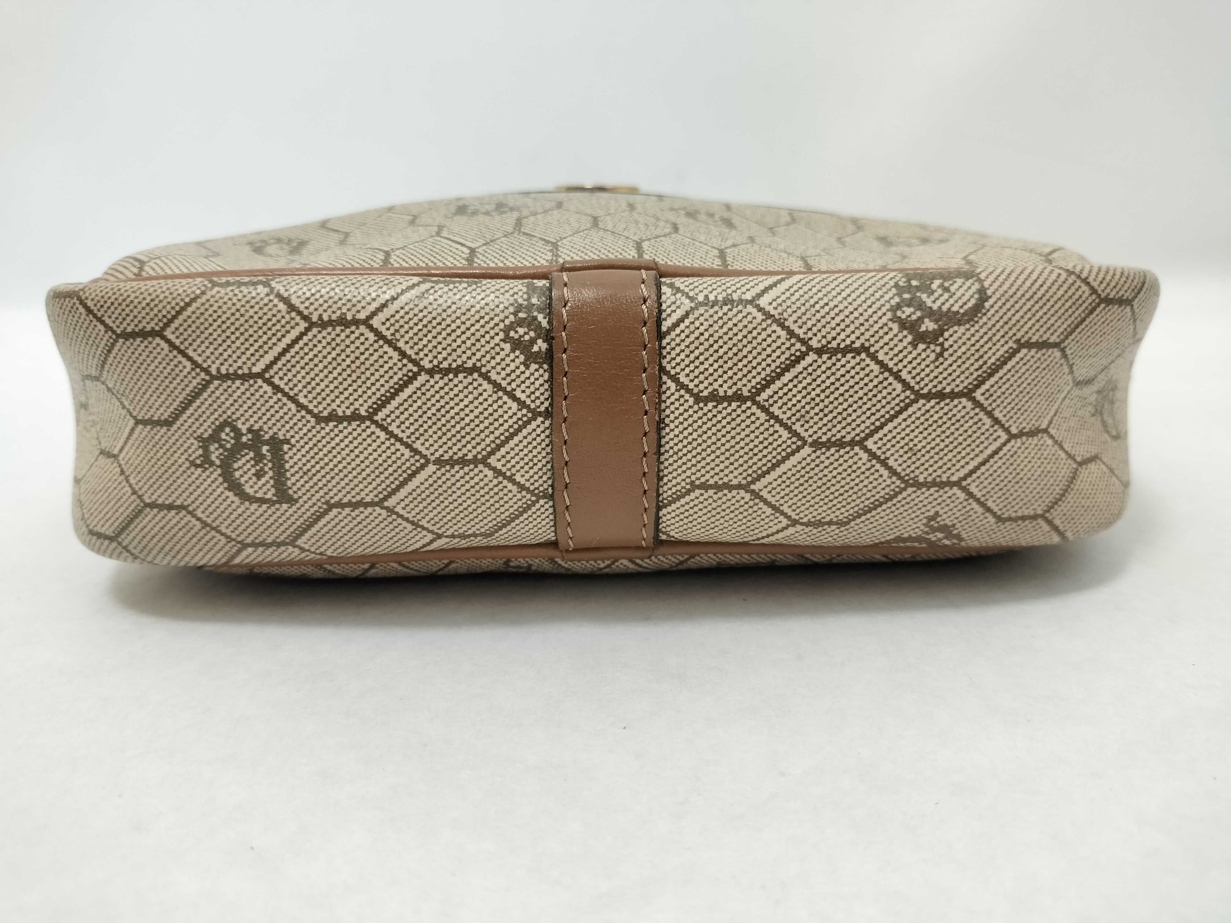 Honeycomb Pattern Shoulder Bag, Beige Canvas Leather Shoulder Bag — view 8