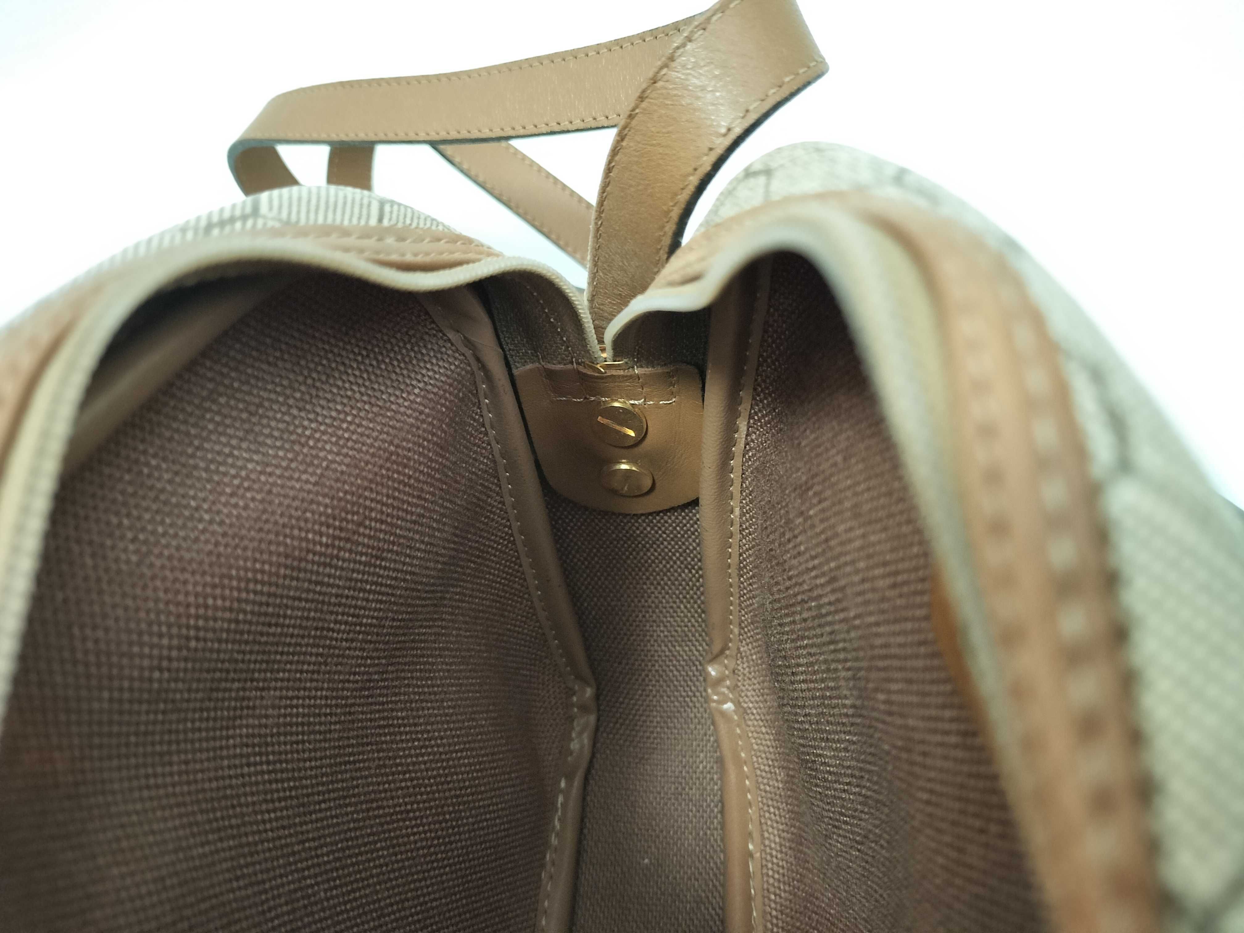 Honeycomb Pattern Shoulder Bag, Beige Canvas Leather Shoulder Bag — view 9