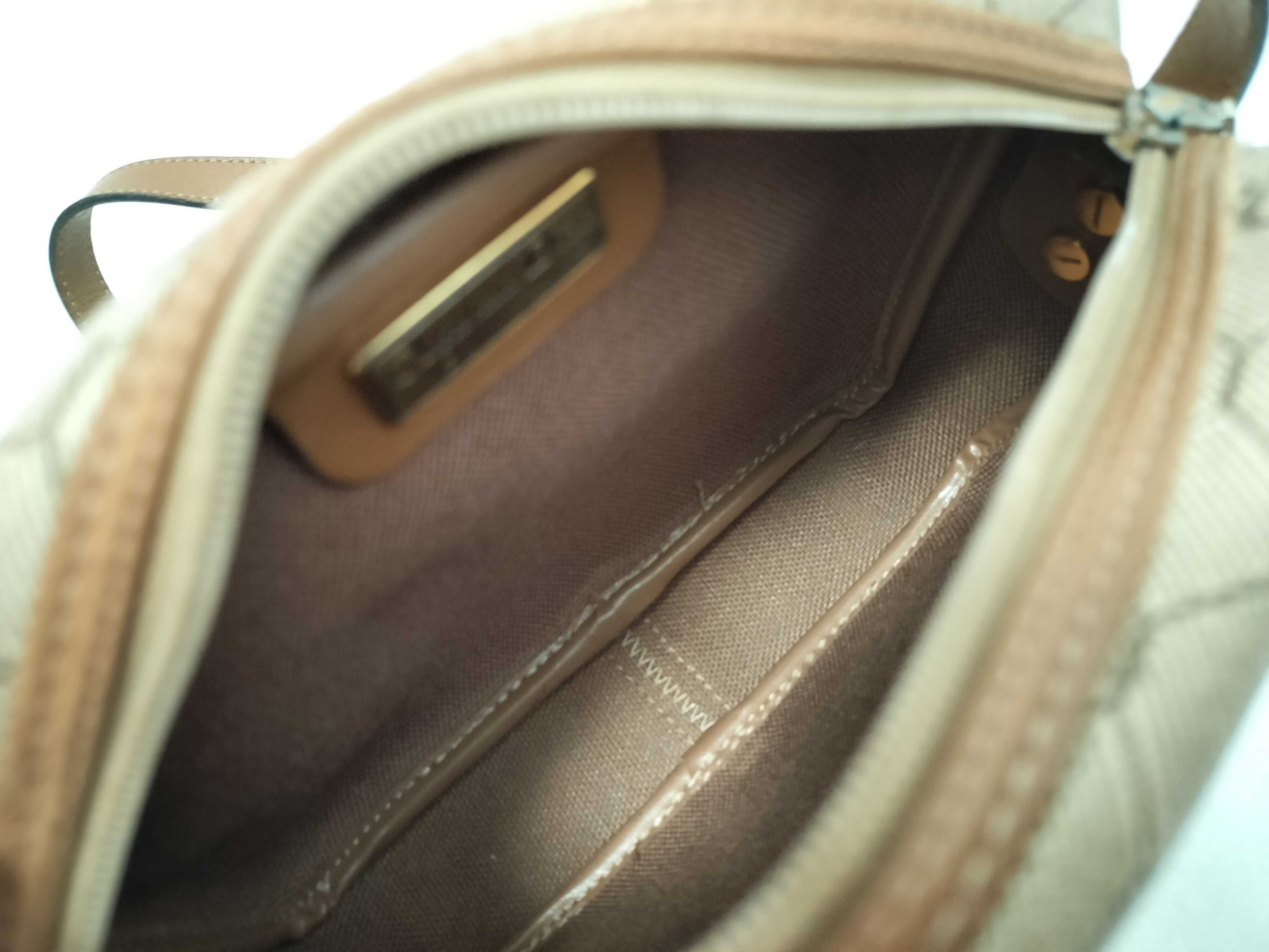Honeycomb Pattern Shoulder Bag, Beige Canvas Leather Shoulder Bag — view 10
