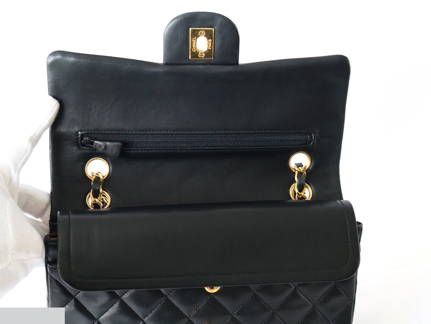 Matelassé 23 Lambskin Double Flap Double Chain Shoulder Bag, Black — view 10