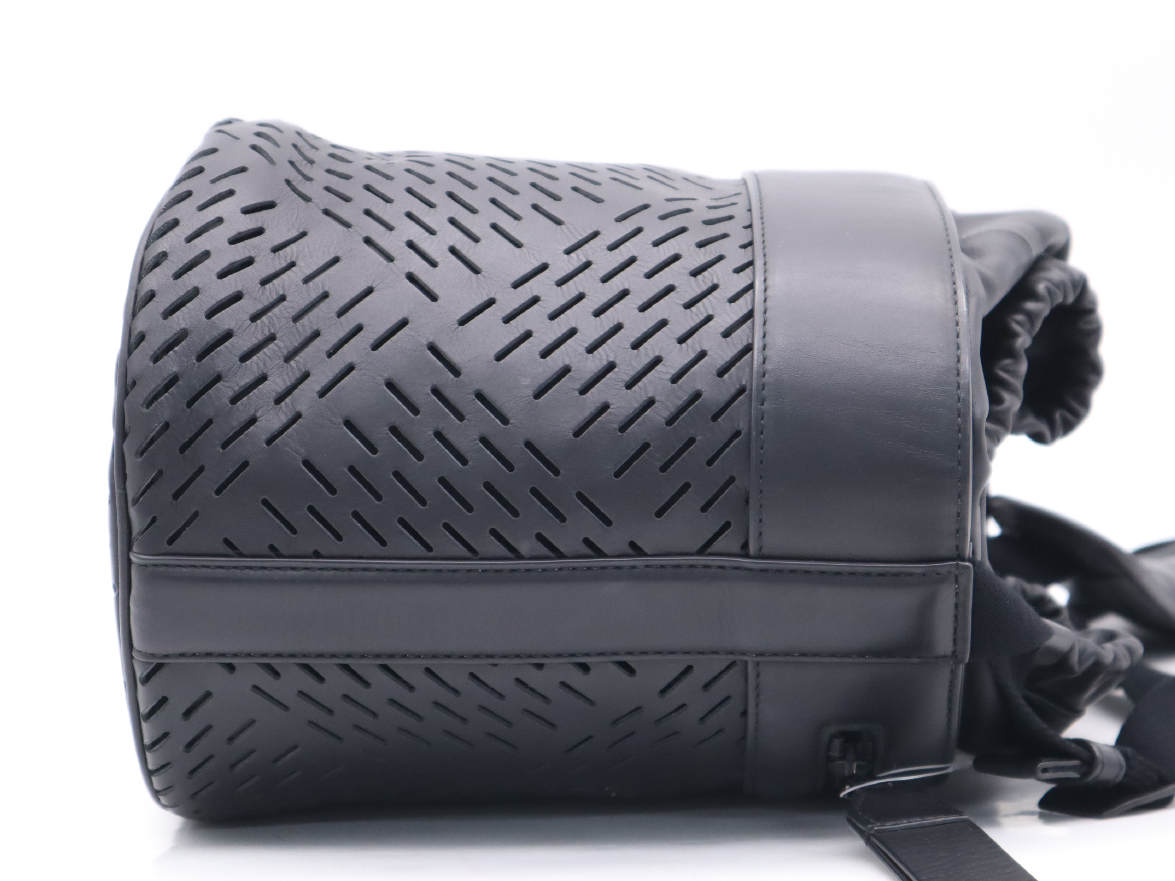Calfskin Perforated Paper Drawstring Bucket Bag, Black Shoulder Bag — view 5