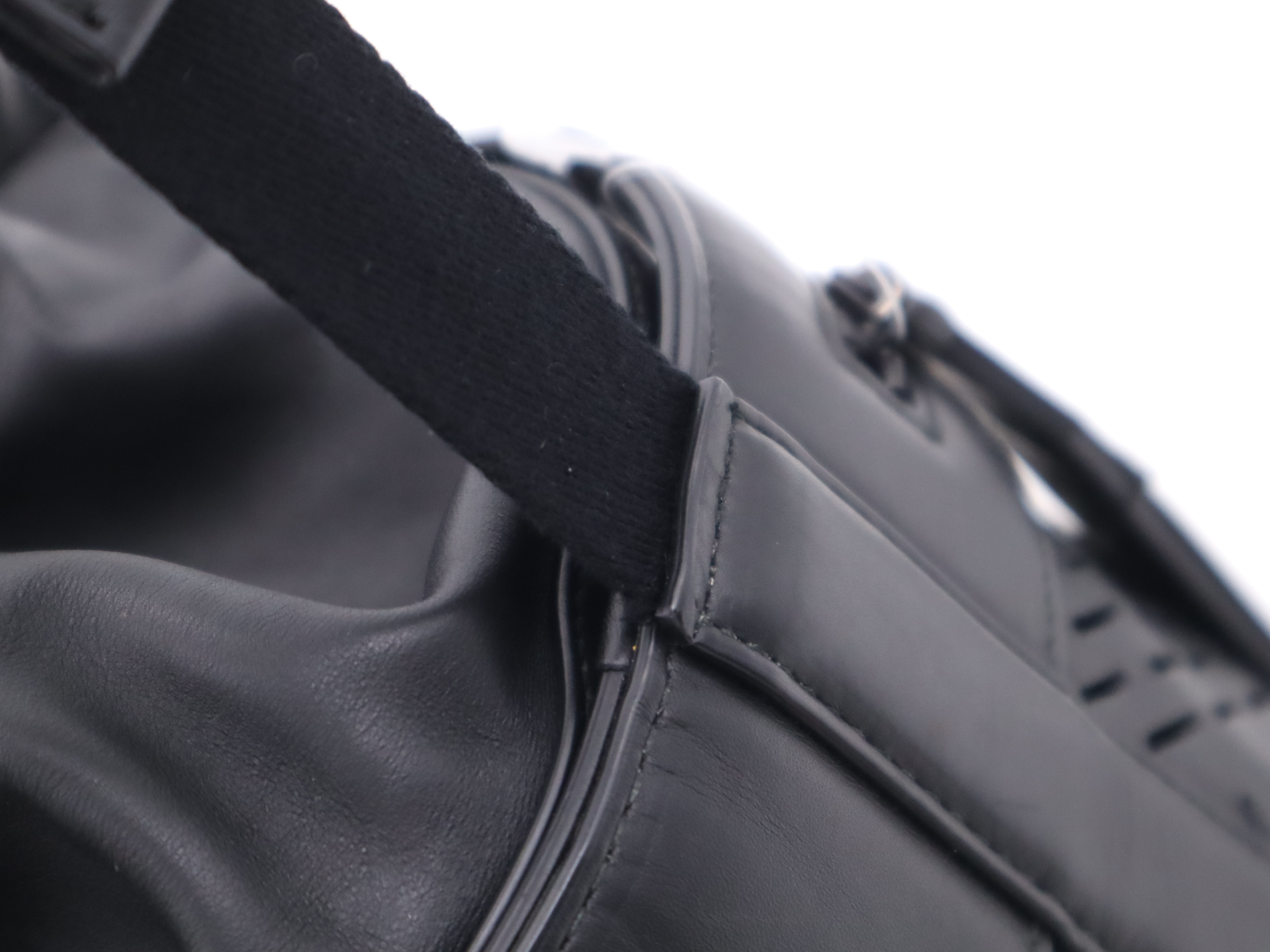 Calfskin Perforated Paper Drawstring Bucket Bag, Black Shoulder Bag — view 7