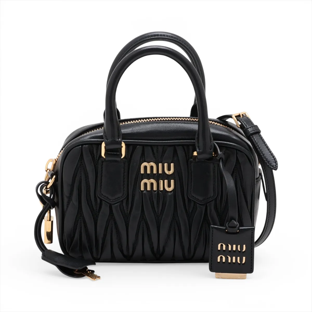 Matelassé Arcadi Leather 2-Way Handbag, Black