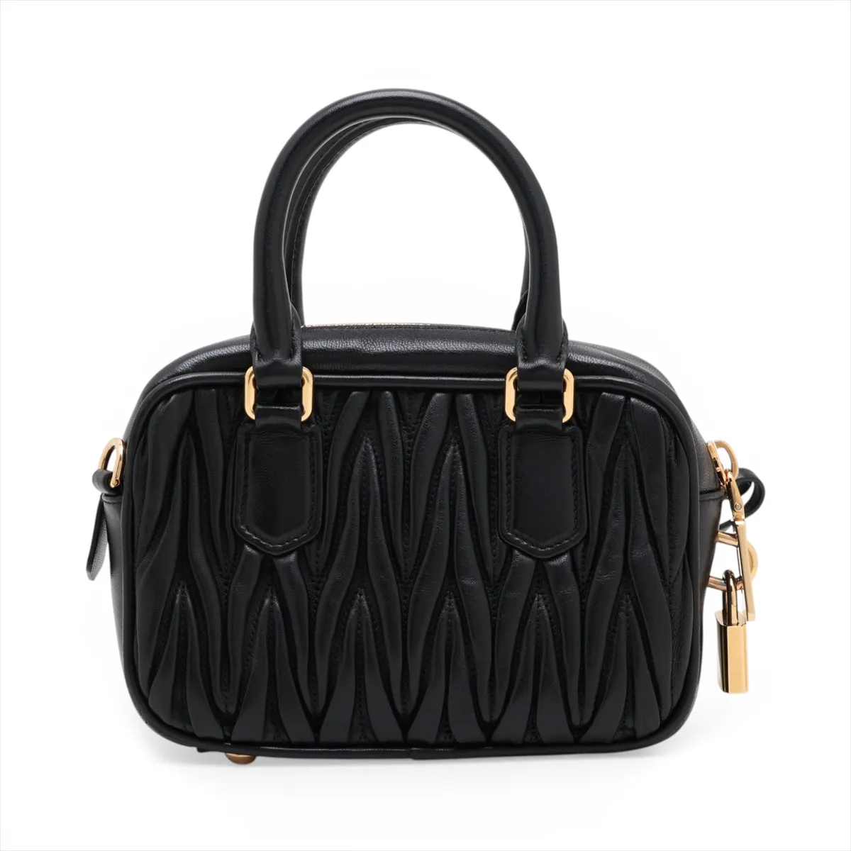 Matelassé Arcadi Leather 2-Way Handbag, Black — view 2
